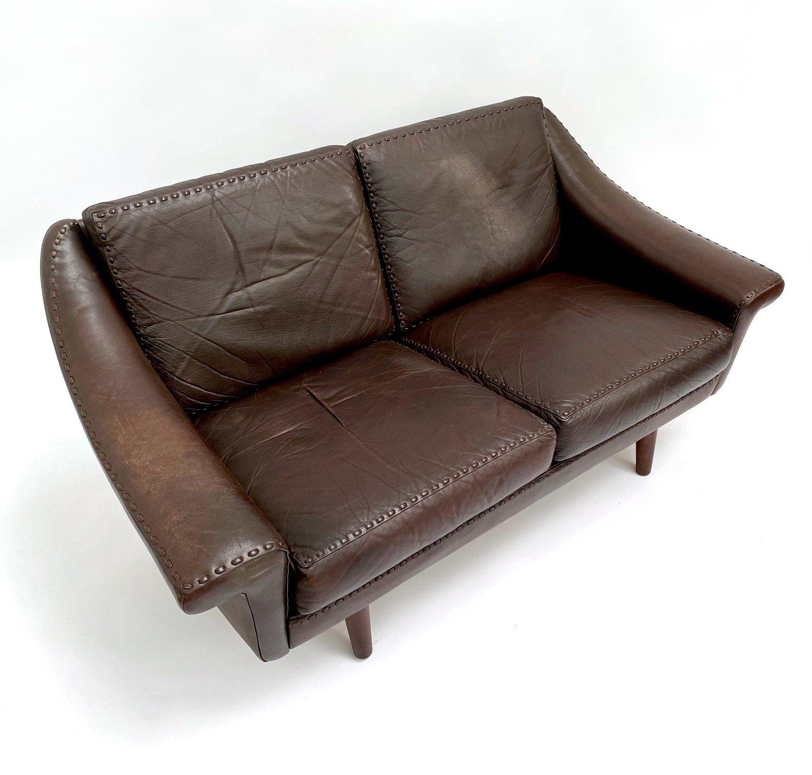 'Matador' Dark Brown Leather 2 Seater Sofa by Aage Christiansen 8