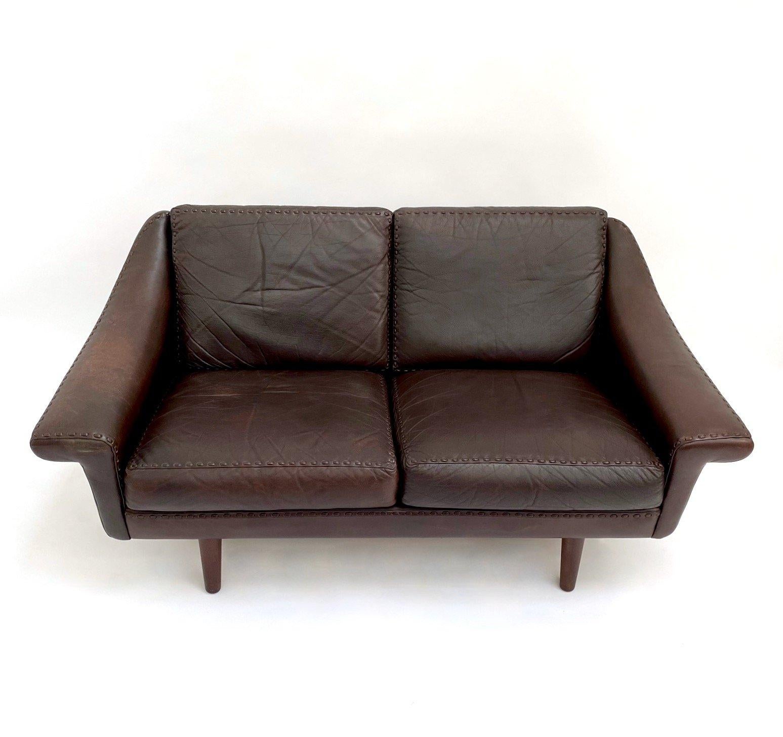 'Matador' Dark Brown Leather 2 Seater Sofa by Aage Christiansen 3