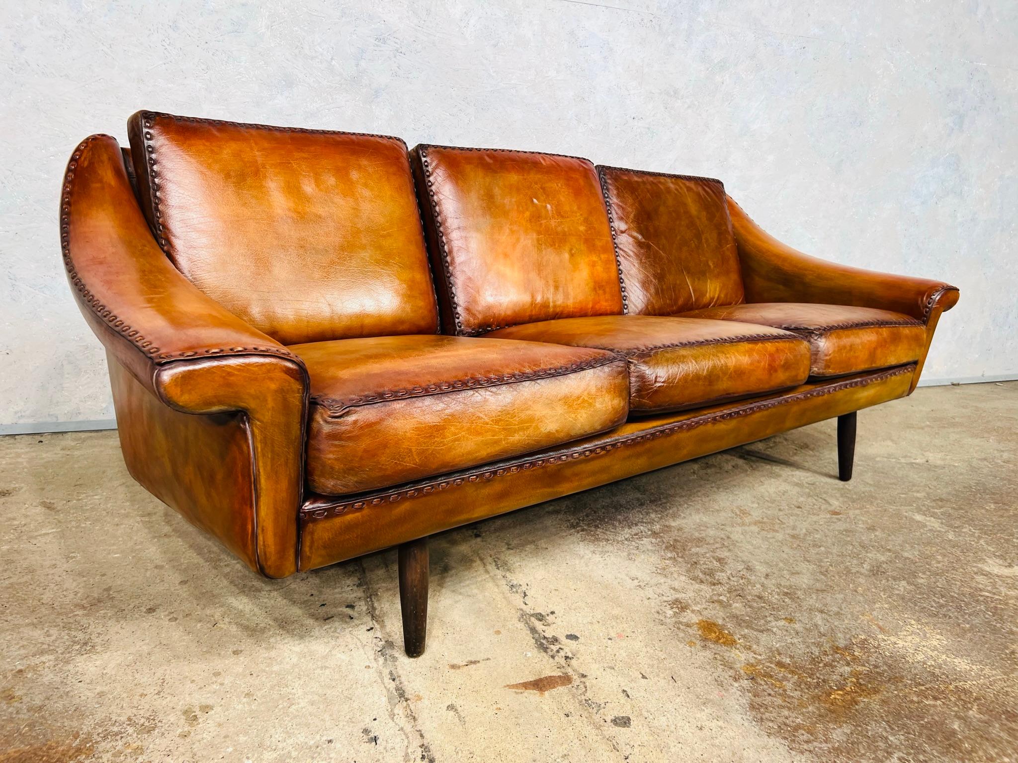 Matador Leather 3 Seater Sofa by Aage Christiansen for Eran 1960s #642 For Sale 6