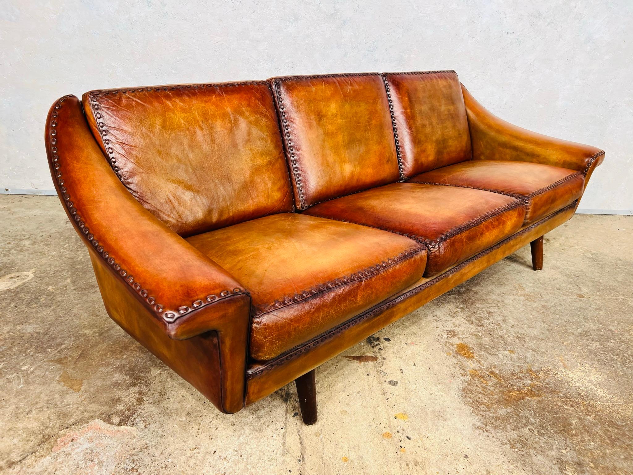 20th Century Matador Leather 3 Seater Sofa by Aage Christiansen for Eran 1960s #642 For Sale