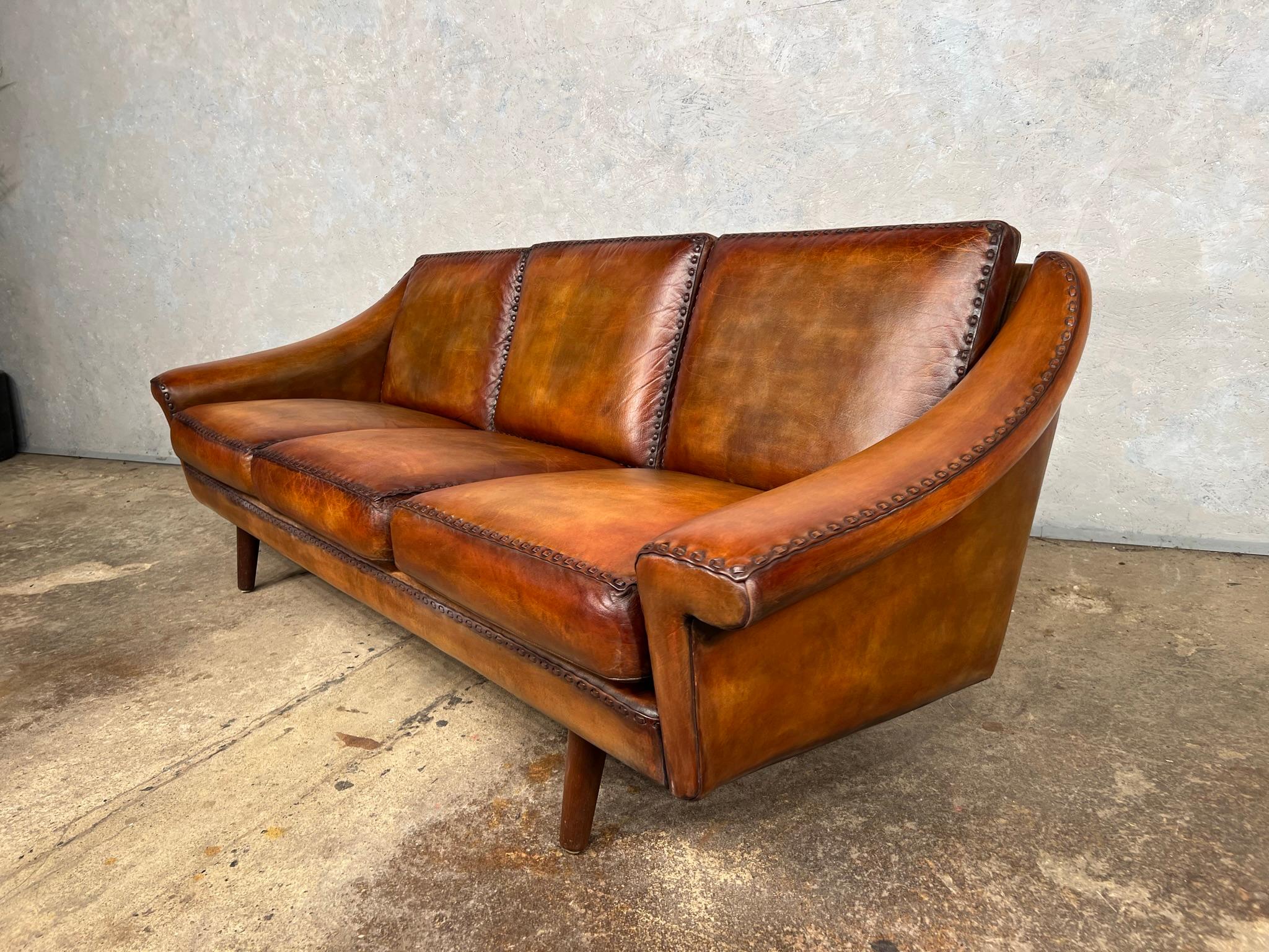 Matador Leather 3 Seater Sofa by Aage Christiansen for Eran 1960s #642 For Sale 1