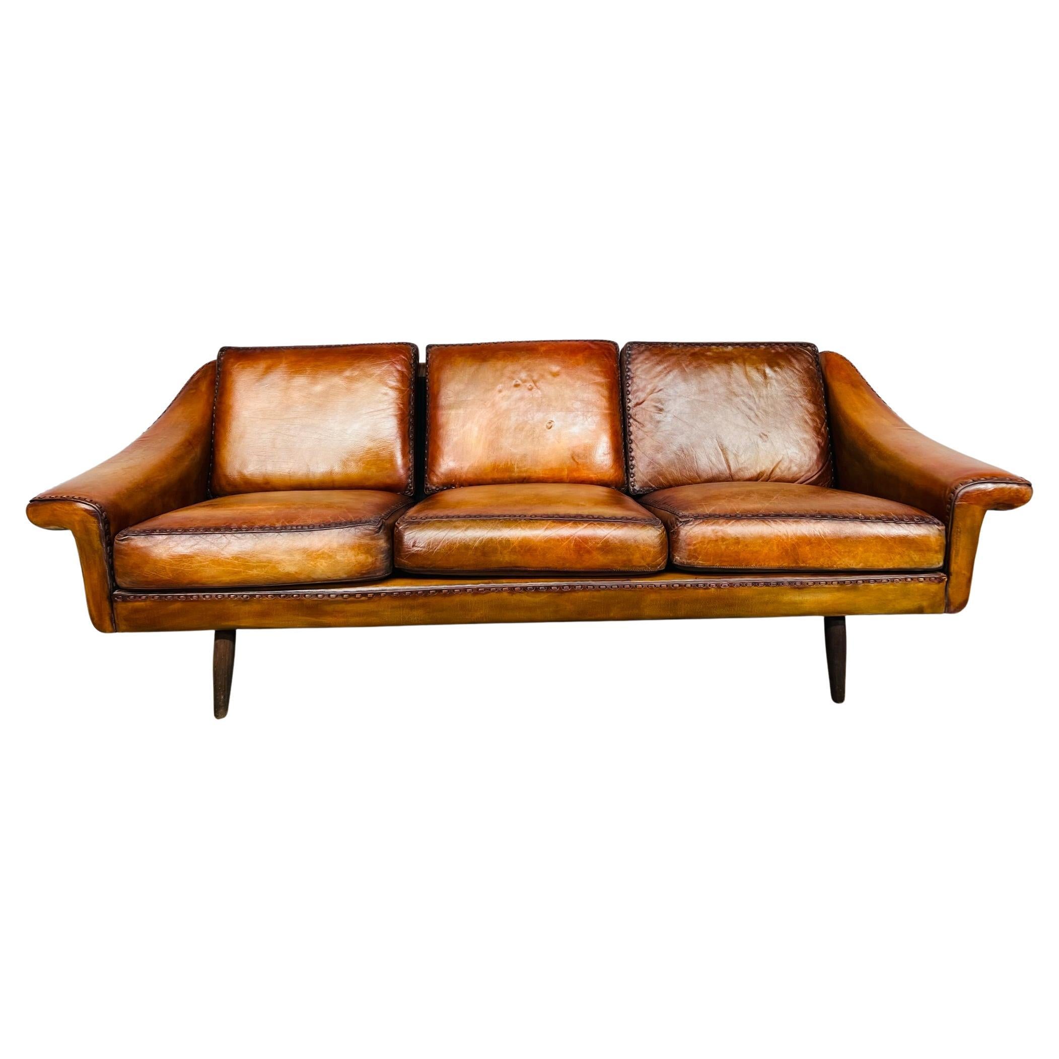 Matador Leather 3 Seater Sofa by Aage Christiansen for Eran 1960s #642