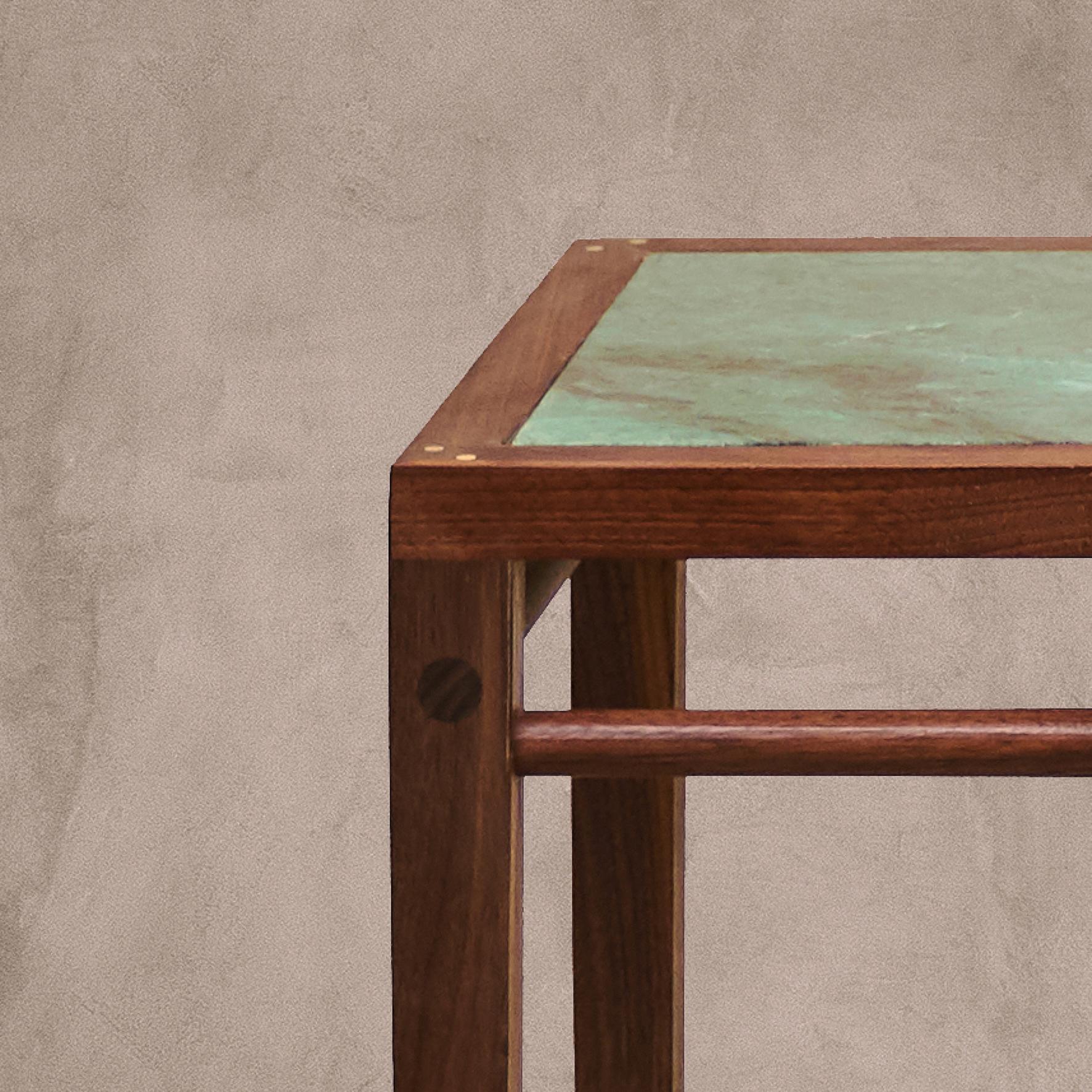 Français Console Ganga de Matang, bois rectangulaire et table en marbre en vente