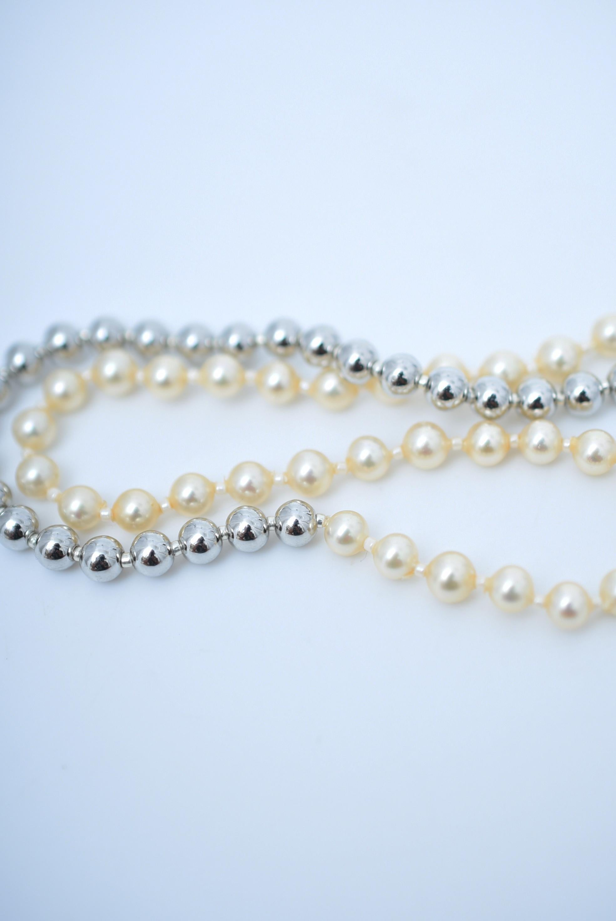 Women's or Men's matataki pearl necklace(SILVER) / vintage jewelry , 1970's vintage parl For Sale