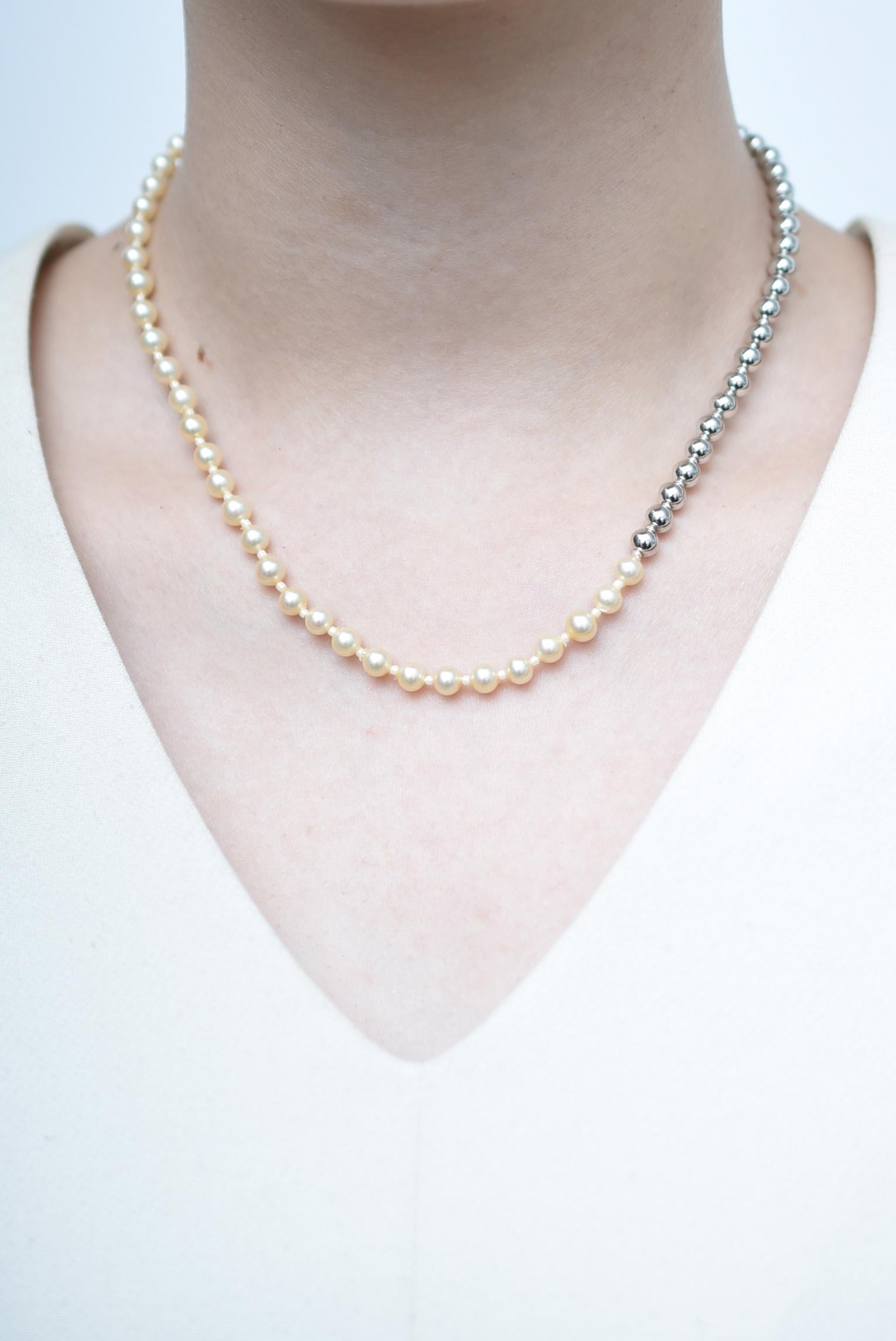 matataki pearl necklace(SILVER) / vintage jewelry , 1970's vintage parl For Sale 2