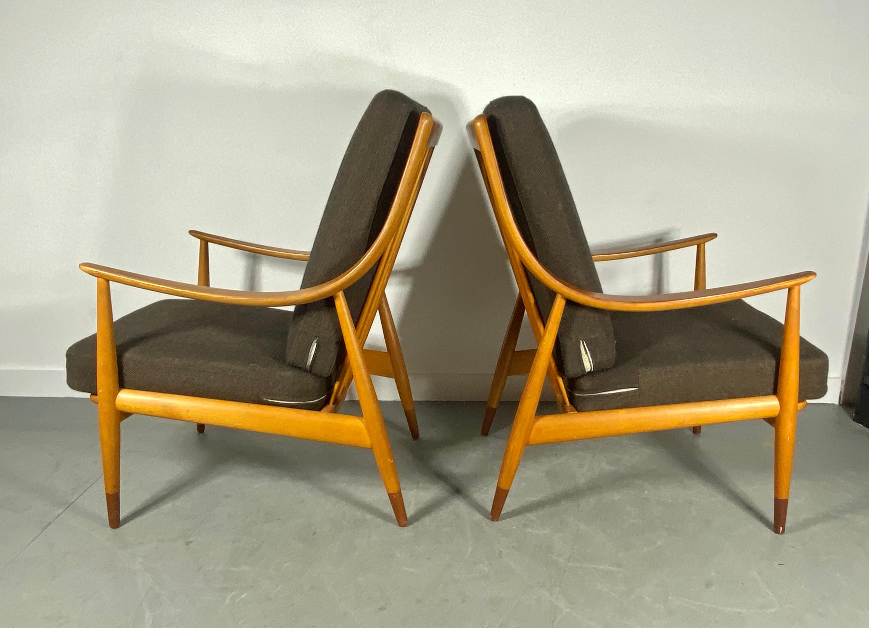 Mid-20th Century Match Ed Pair , Peter Hvidt & Orla Mølgaard-Nielsen Long Chair's /Denmark