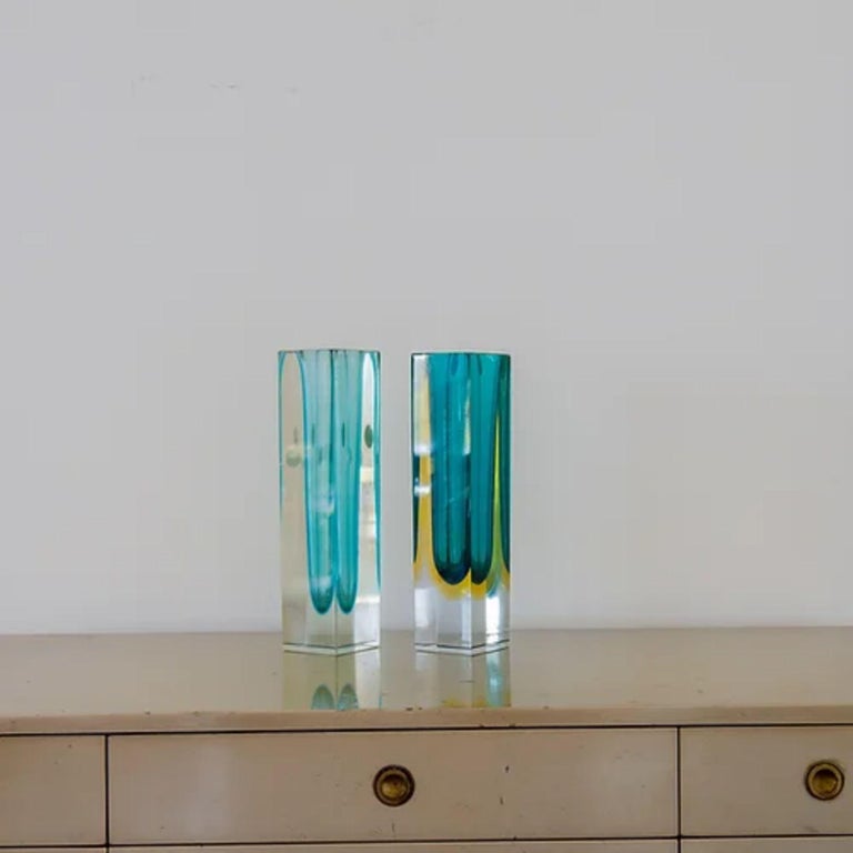 Match Pair of Heavy Murano Glass Vases For Sale at 1stDibs