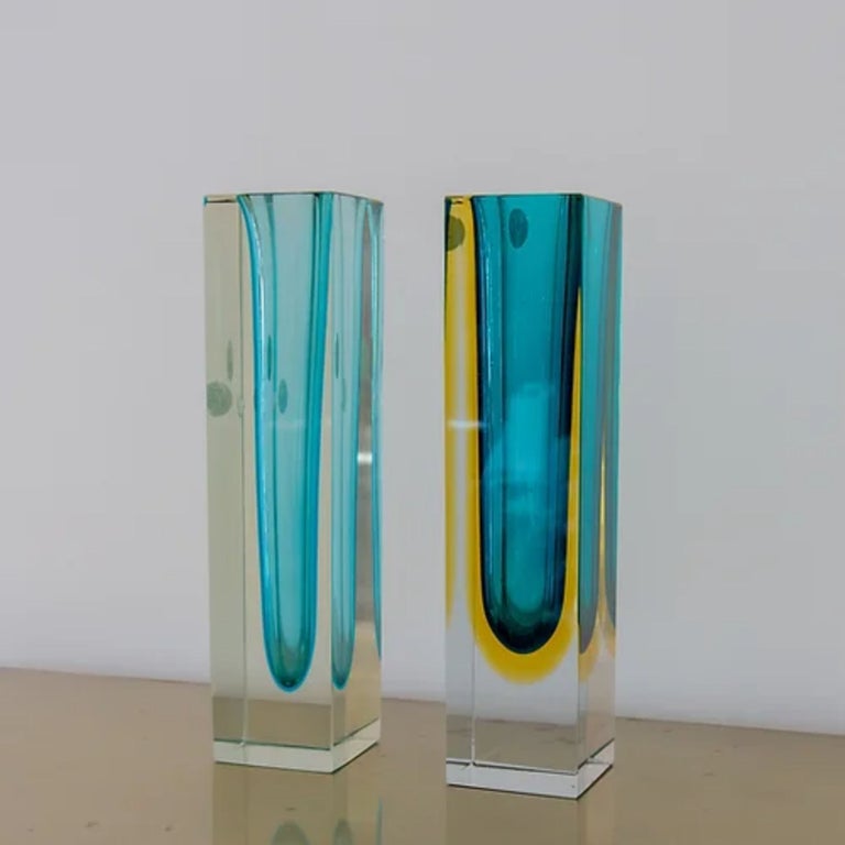 Match Pair of Heavy Murano Glass Vases For Sale at 1stDibs