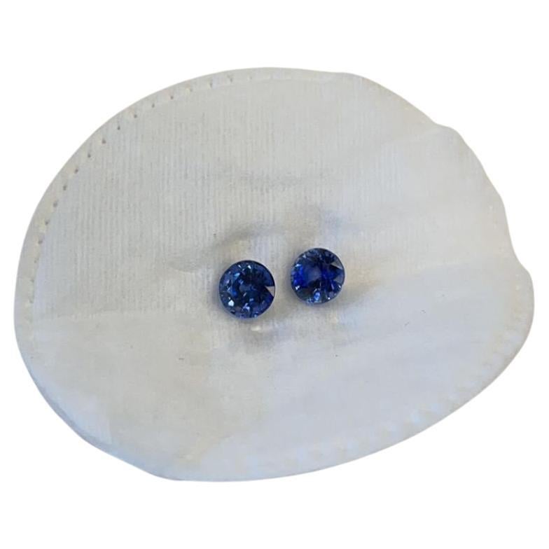 Match Pair Round Blue Ceylon Sapphires For Sale