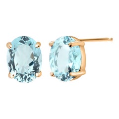 Matched Aquamarine 4.18 Carat 14 Karat Gold 0.41 Inch by 0.32 Inch Stud Earring