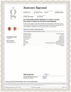 Matched Burma Rubies Weighing 0.60 Carat 0.23 Inch Scalloped Gold Stud Earrings