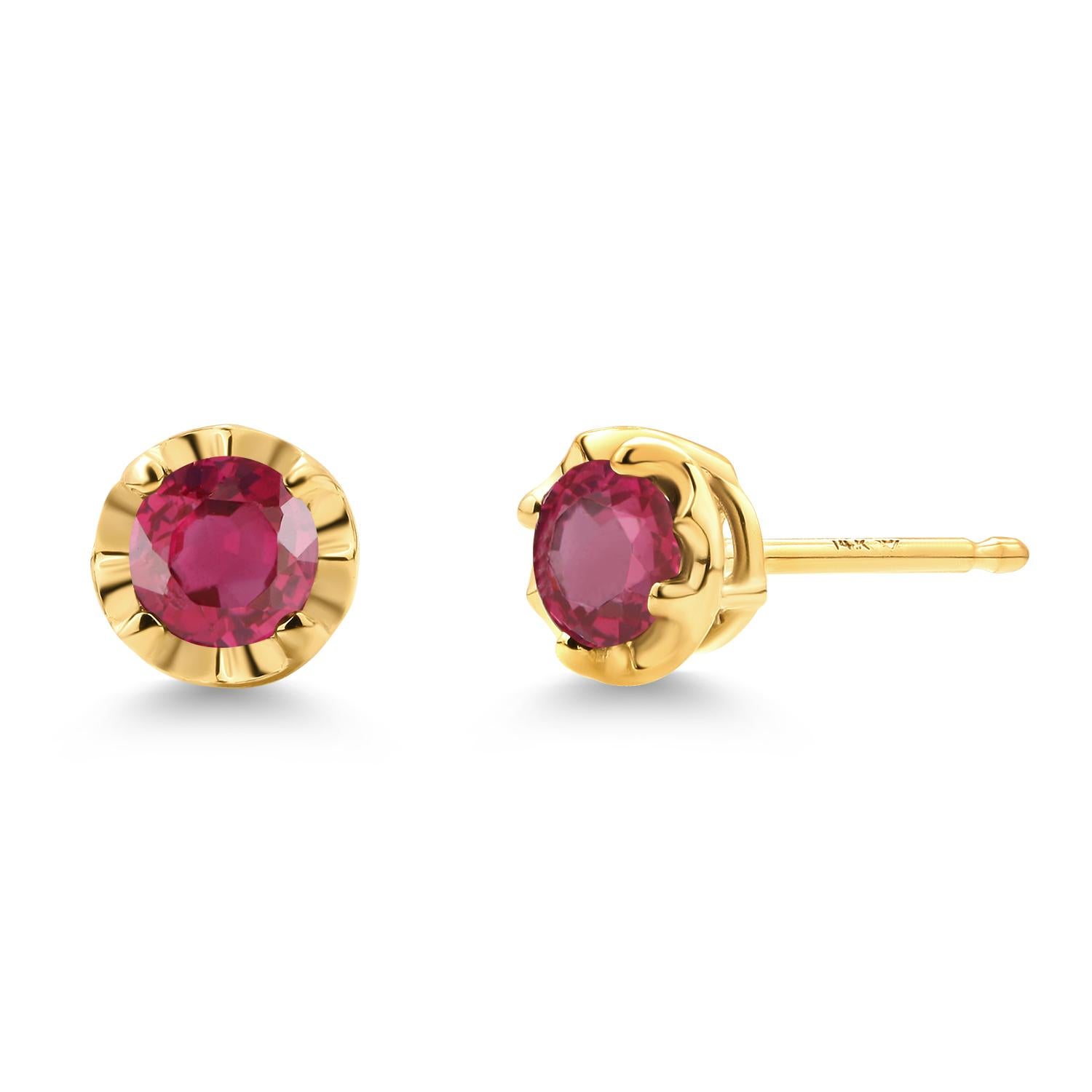 Matched Burma Rubies Weighing 0.60 Carat 0.23 Inch Scalloped Gold Stud Earrings 1