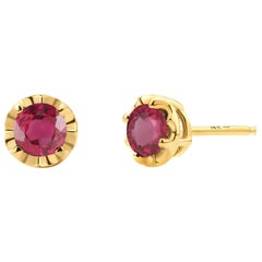 Matched Burma Rubies Weighing 0.70 Carat 0.23 Inch Scalloped Gold Stud Earrings