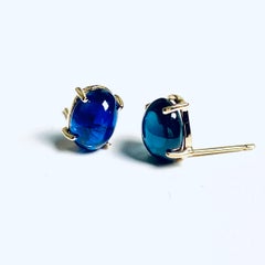 Matched Cabochon Sapphire 8.08 Carat 0.38 x 0.30 Inch Yellow Gold Stud Earrings