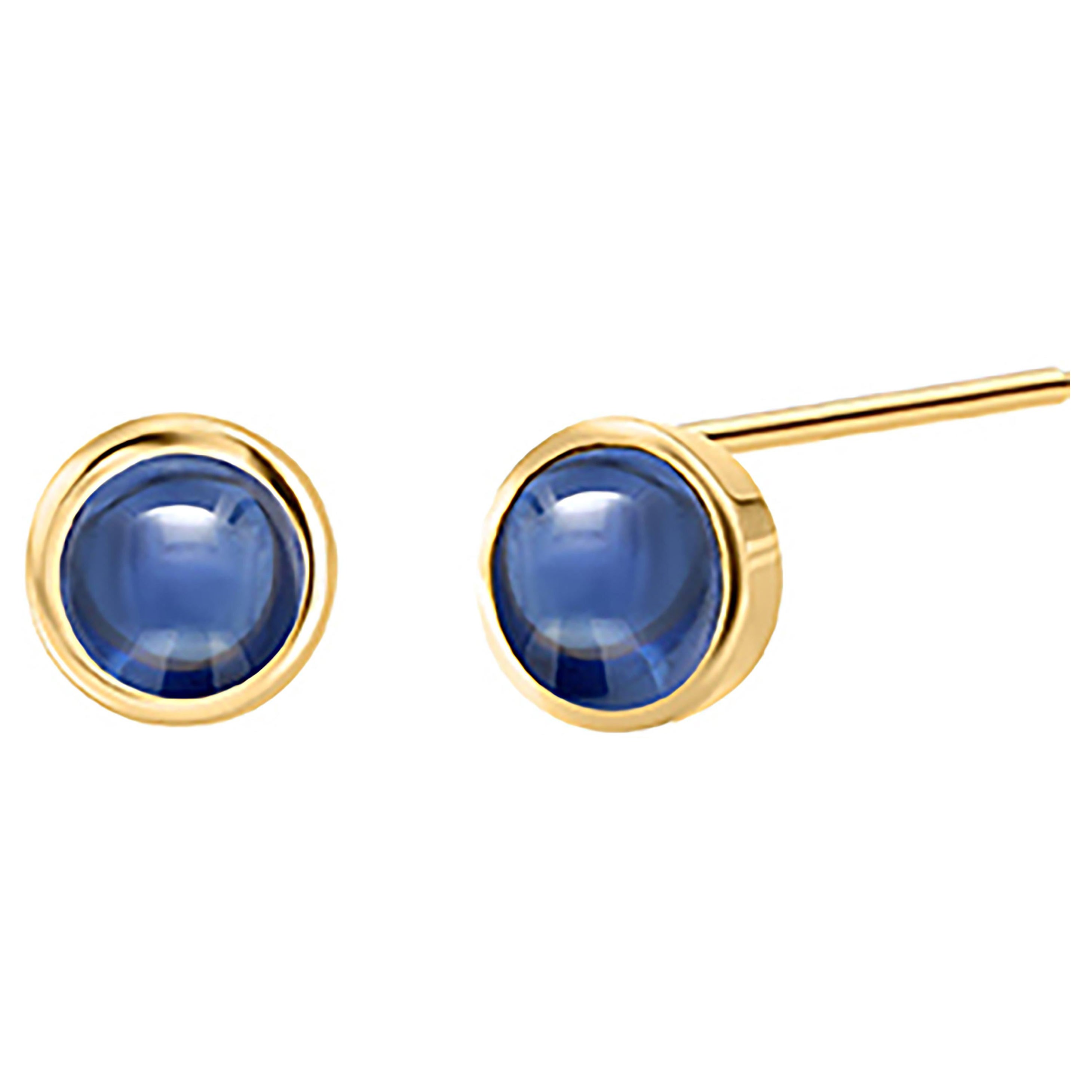 Matched Cabochon Sapphires 1.45 Carat Bezel Set Yellow Gold 0.25 Inch Earrings For Sale
