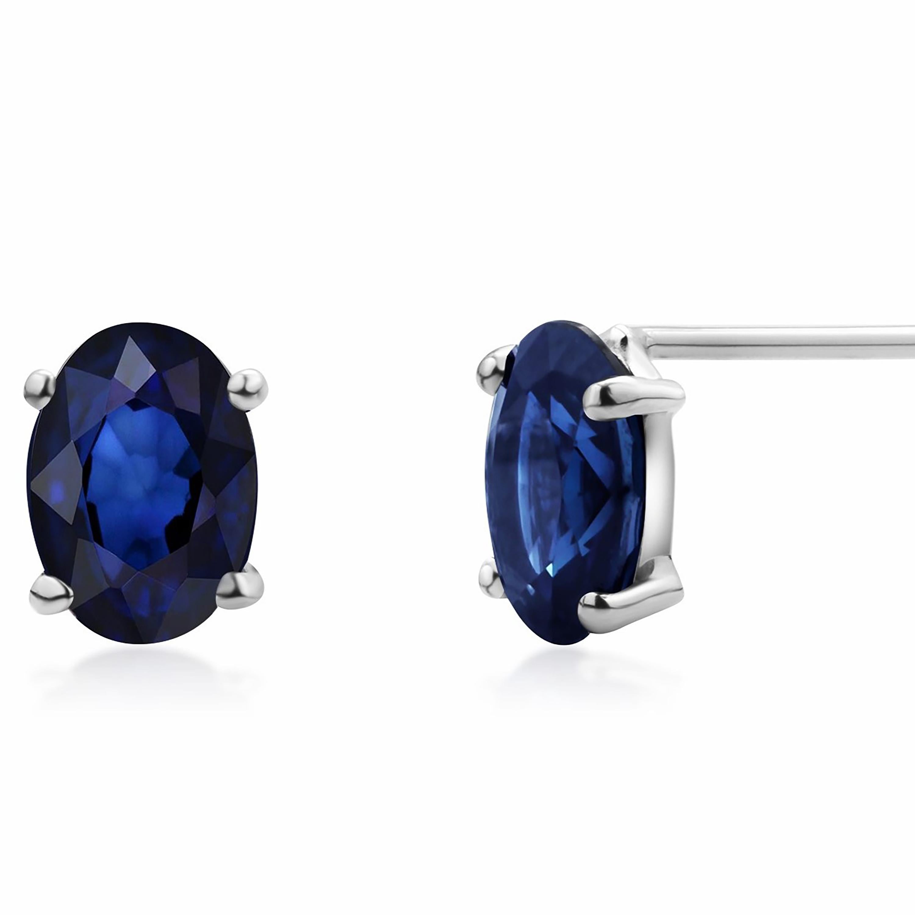 Matched Oval Sapphire 1.80 Carat White Gold 0.27 Inch Long Stud Earrings In New Condition For Sale In New York, NY