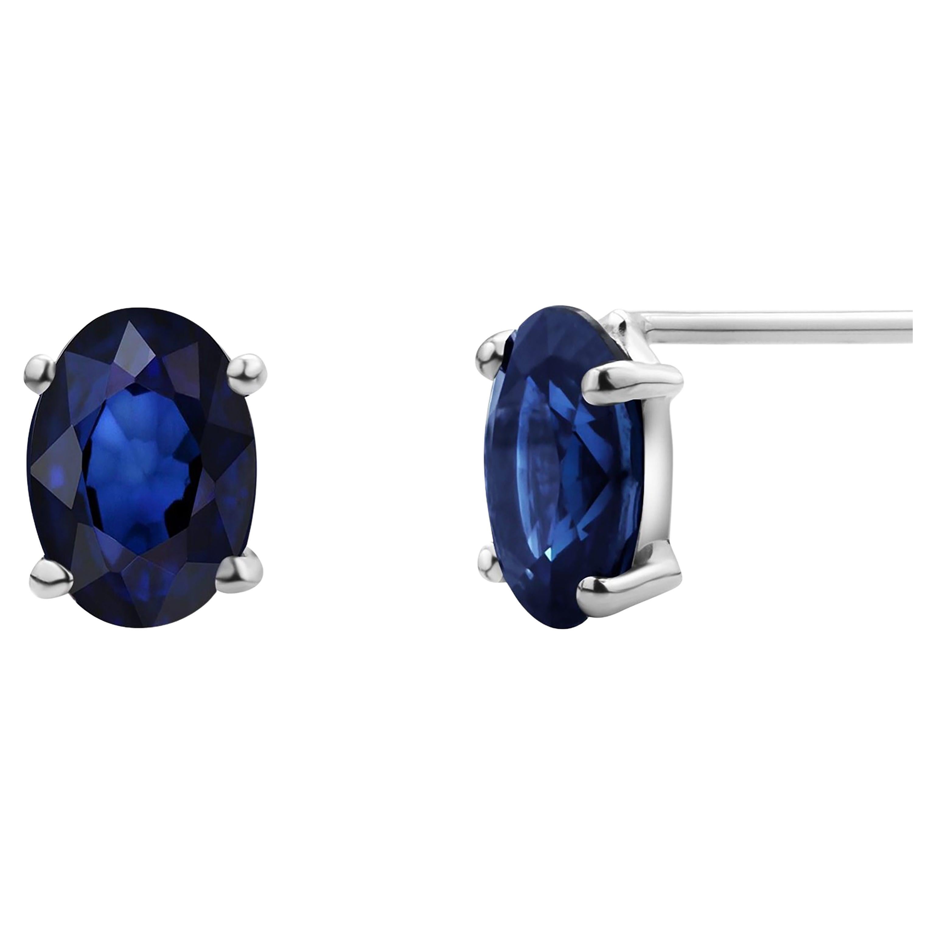 Matched Oval Sapphire 1.80 Carat White Gold 0.27 Inch Long Stud Earrings For Sale