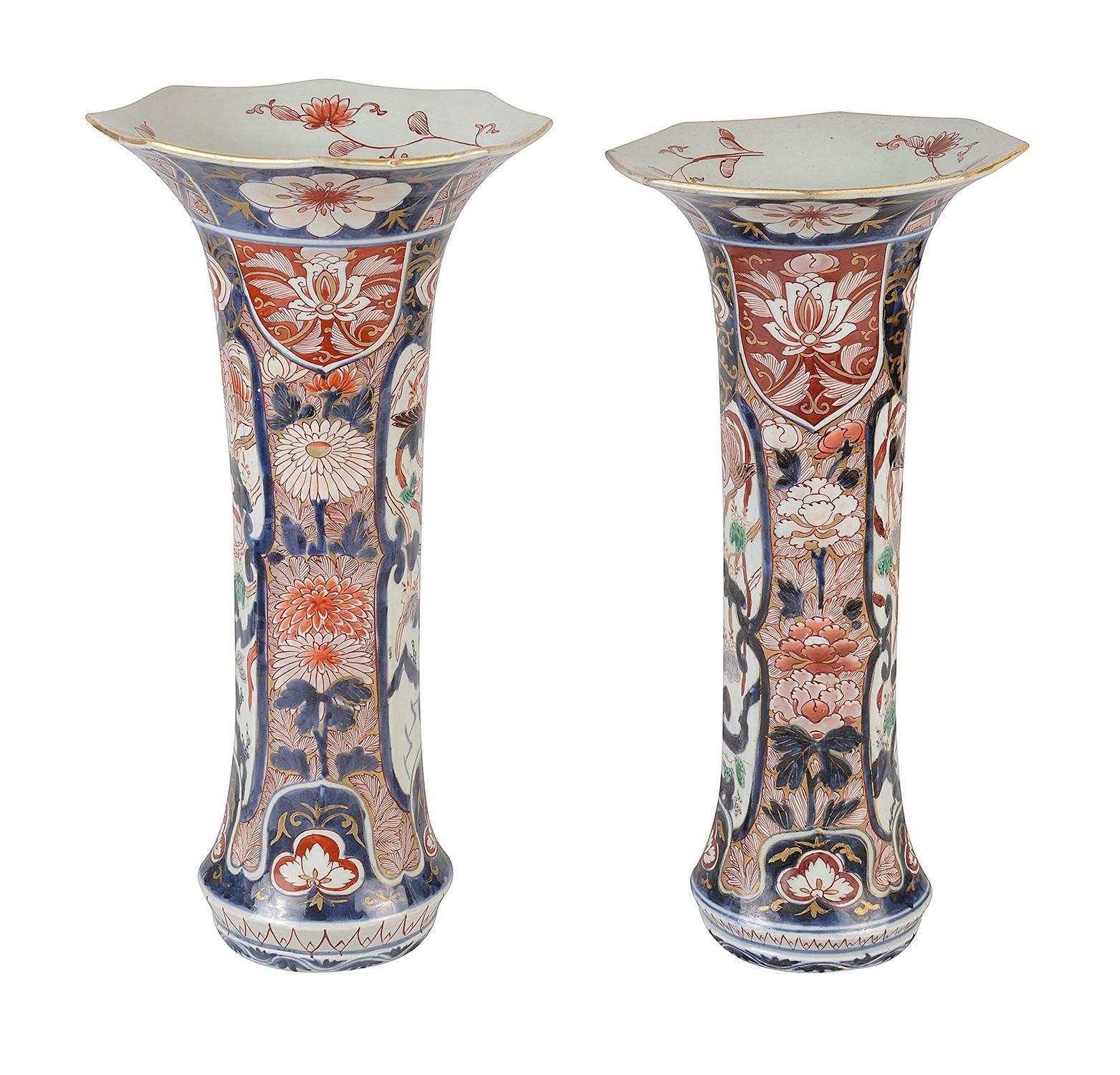 Hand-Painted Matched Pair 18th Century Japanese Arita Imari spill vases / lamps