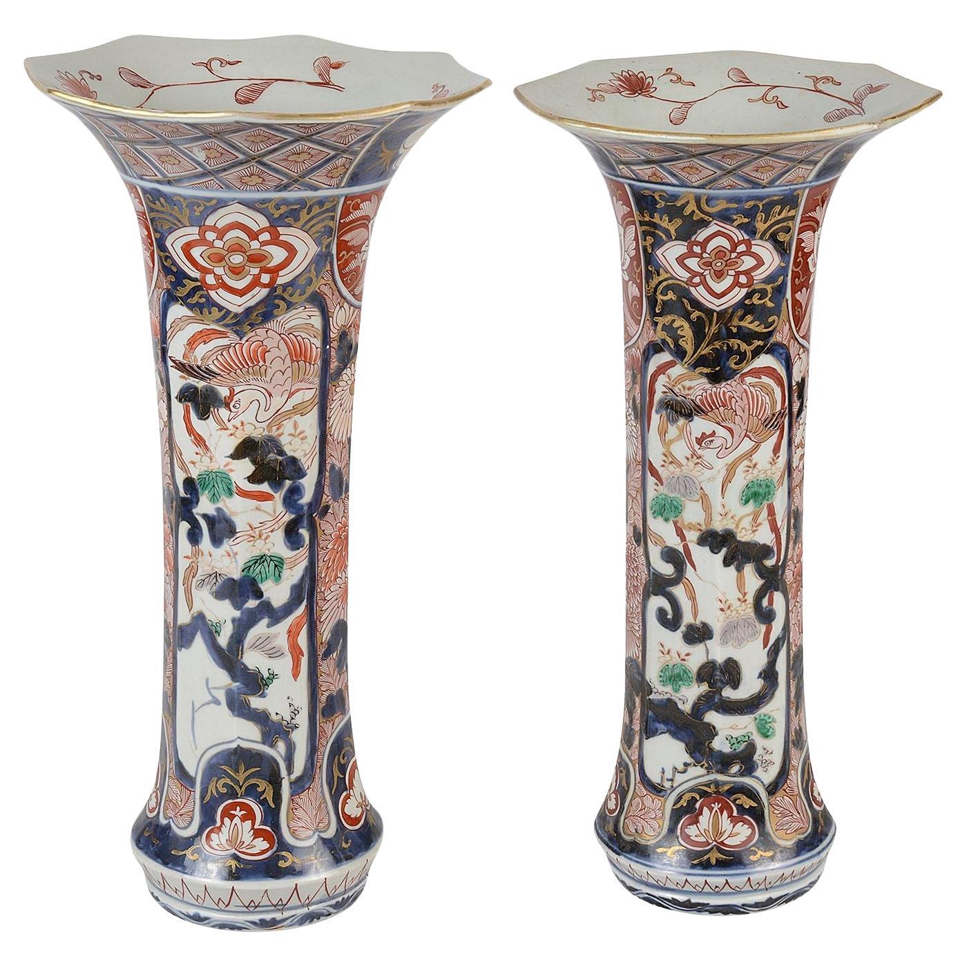 Matched Pair 18th Century Japanese Arita Imari spill vases / lamps