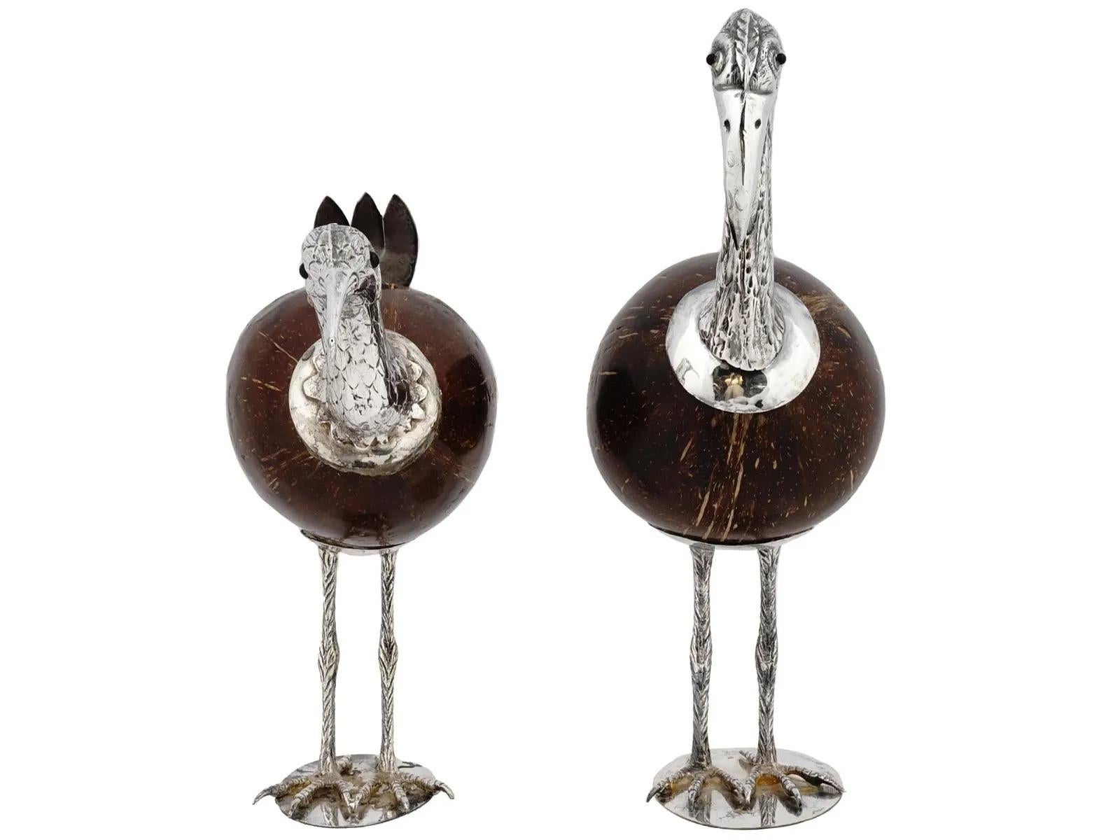 Paar antike Silber und Kokosnuss exotischen Vogelfiguren abgestimmt (Österreichisch) im Angebot