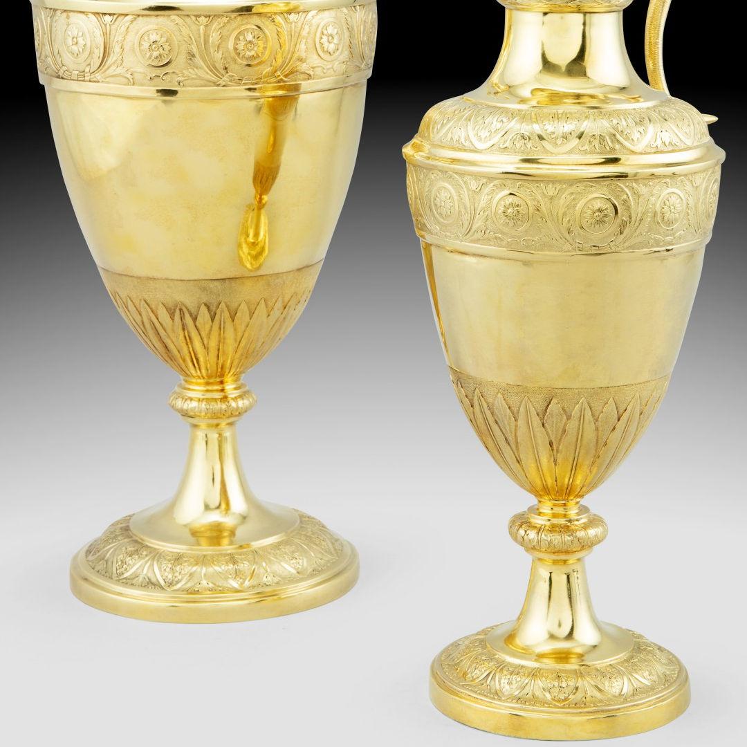 Matched Pair Antique Austrian Silver-Gilt Ewers Circa 1780s In Good Condition For Sale In New York, US