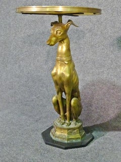 Paar Beistelltische aus Messing und Alabaster Französischer Windhund Whippet um 1940