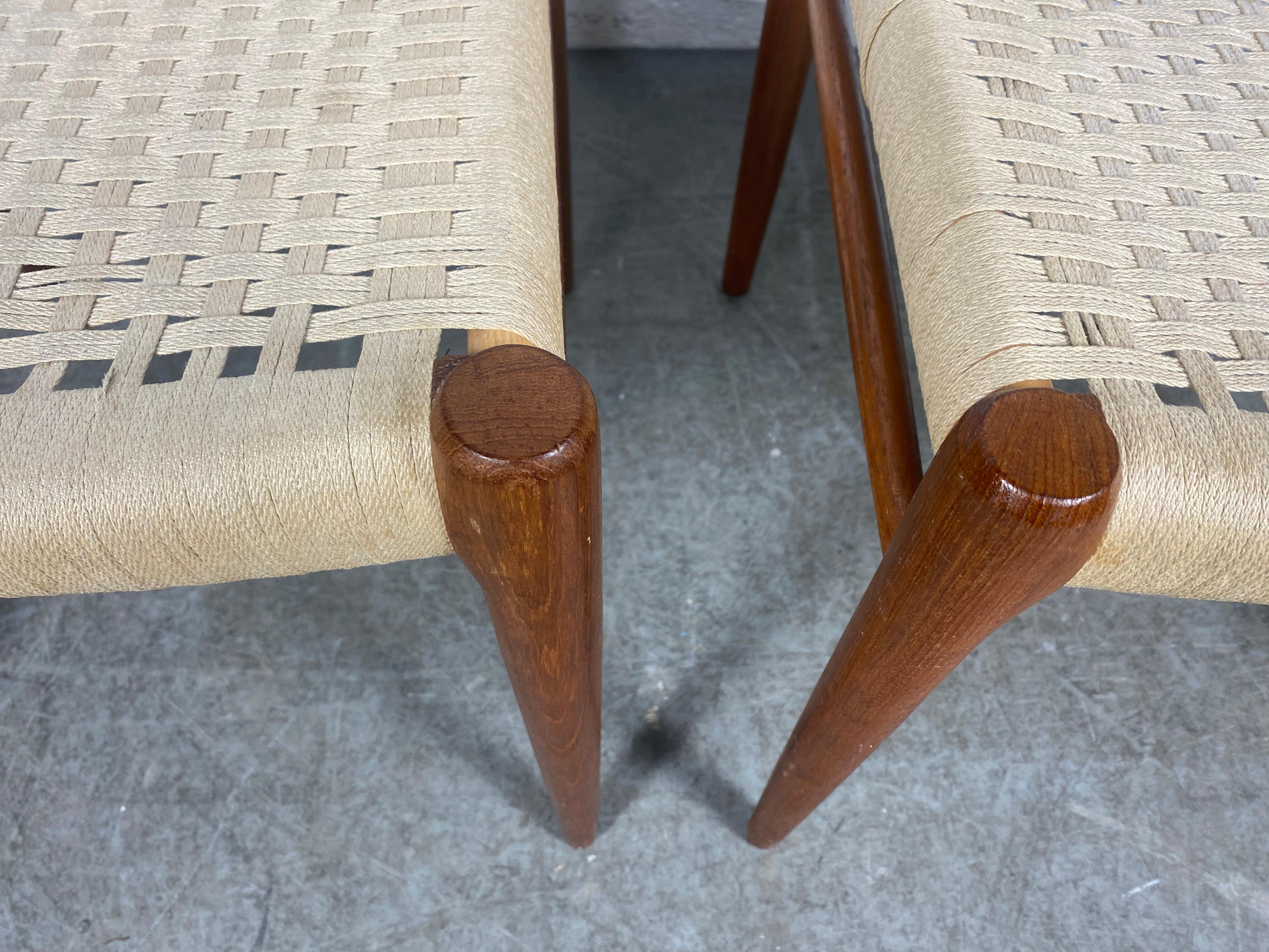 Matched Pair Chairs Teak and Rope by N. O. Møller, Model 71, Denmark, 1960s 4