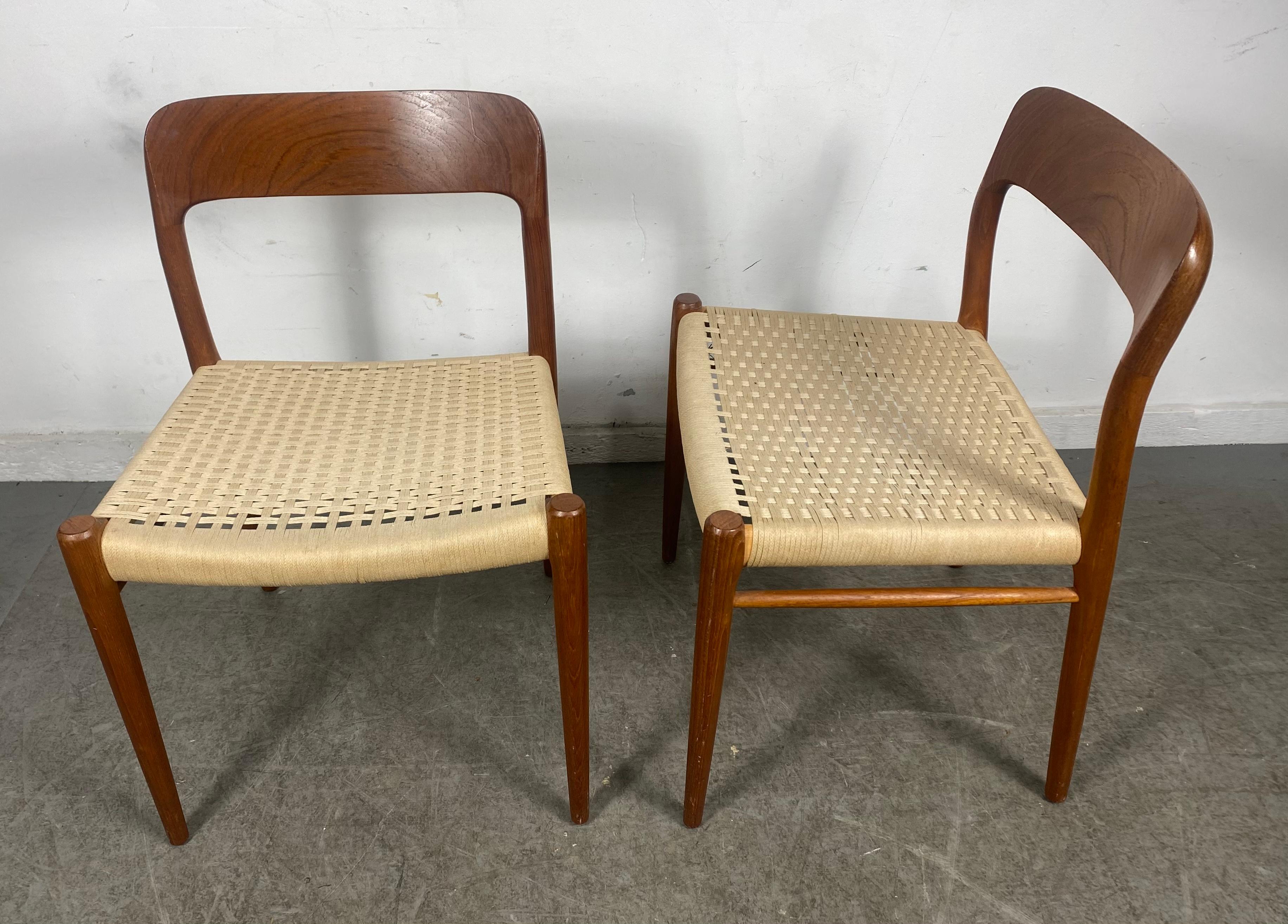 Matched Pair Chairs Teak and Rope by N. O. Møller, Model 71, Denmark, 1960s 5