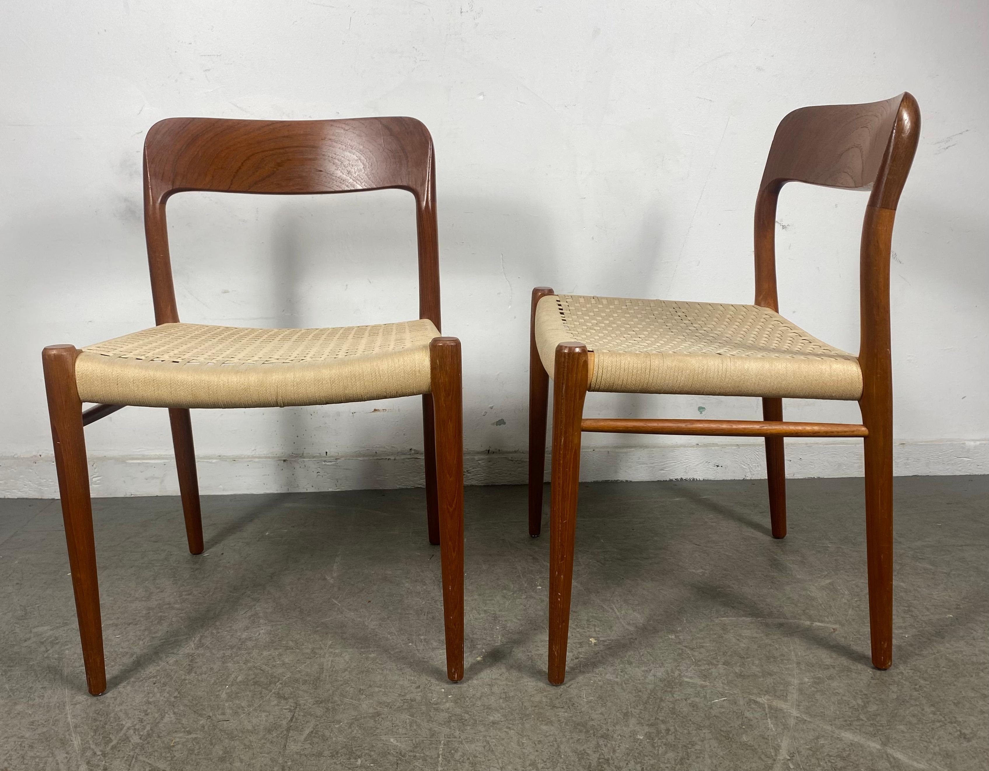 Matched Pair Chairs Teak and Rope by N. O. Møller, Model 71, Denmark, 1960s 6
