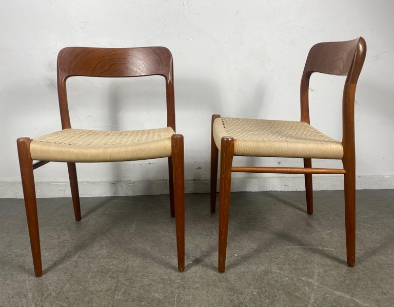 Matched Pair Chairs Teak and Rope by N. O. Møller, Model 71, Denmark