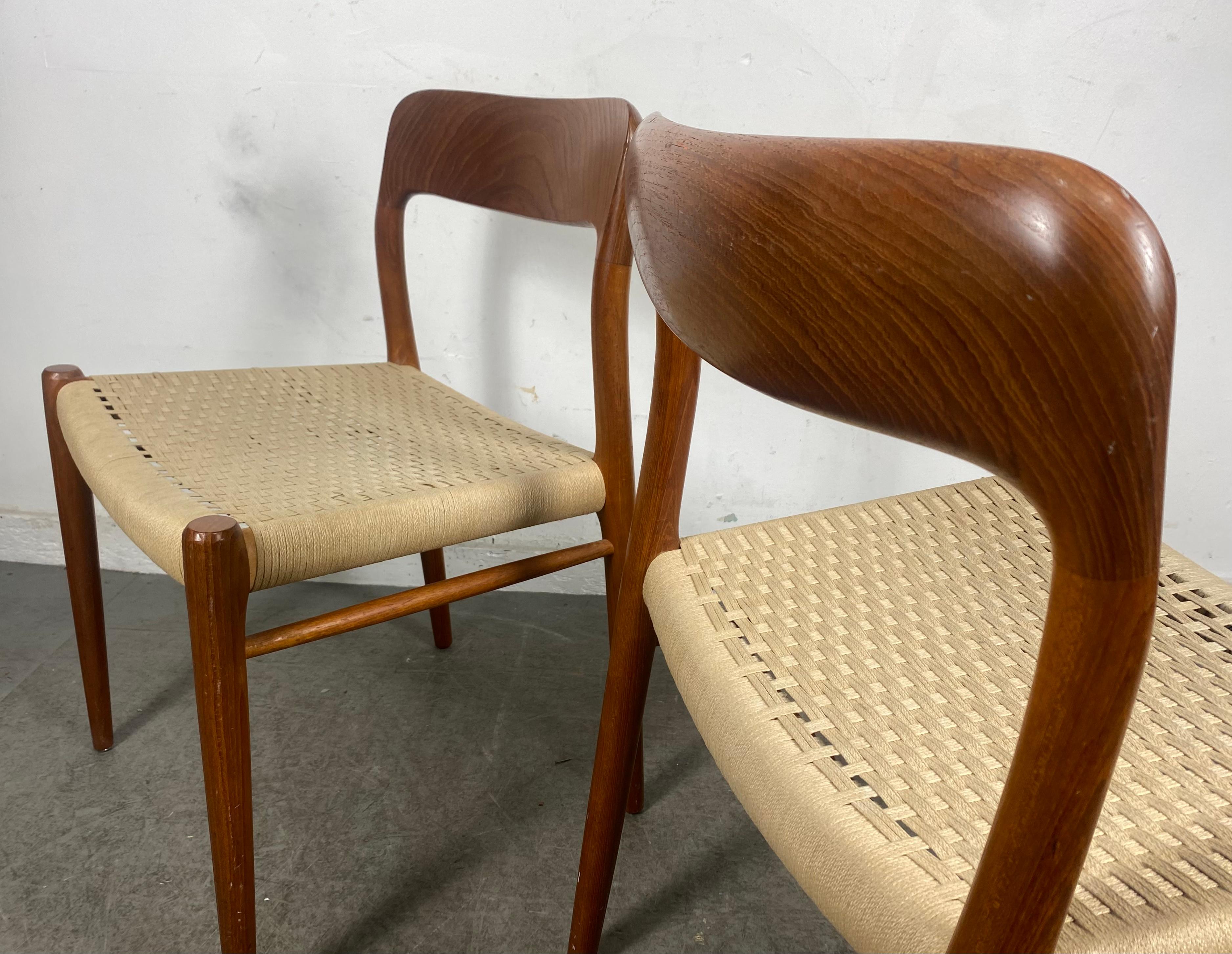 Matched Pair Chairs Teak and Rope by N. O. Møller, Model 71, Denmark, 1960s 7