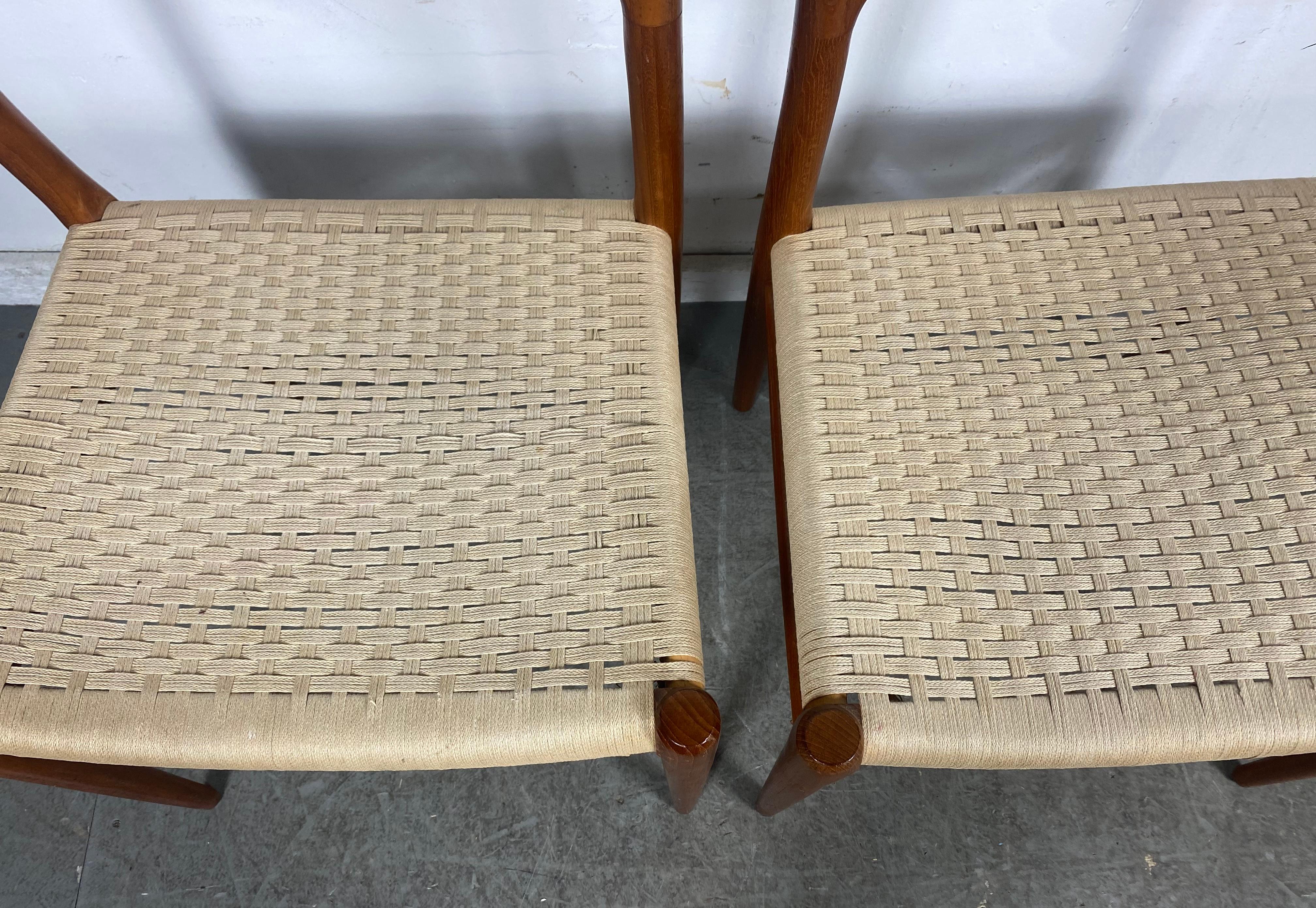 Matched Pair Chairs Teak and Rope by N. O. Møller, Model 71, Denmark, 1960s 1