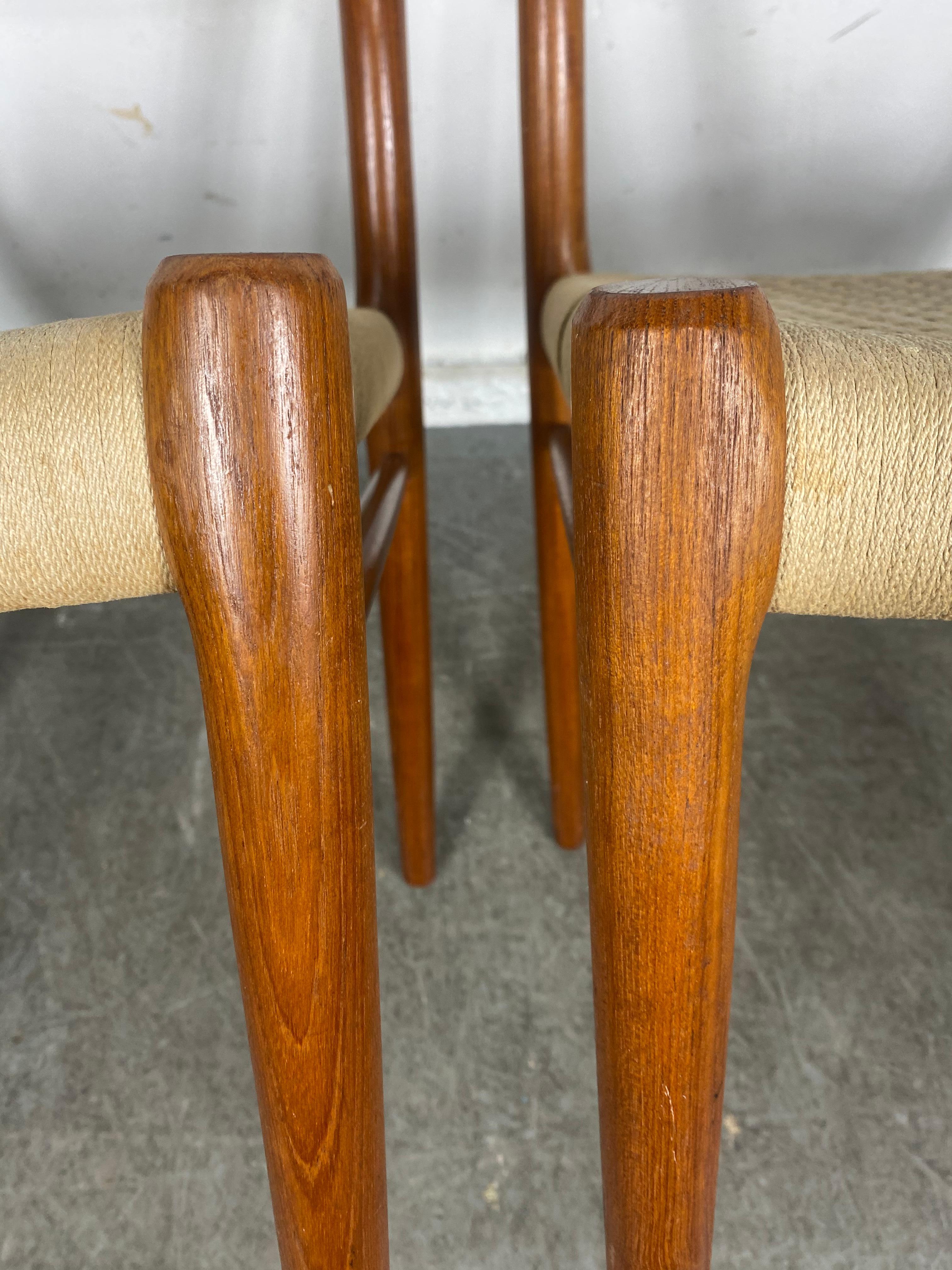 Matched Pair Chairs Teak and Rope by N. O. Møller, Model 71, Denmark, 1960s 3