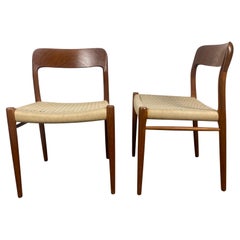 Matched Pair Chairs Teak and Rope by N. O. Møller, Model 71, Denmark, 1960s