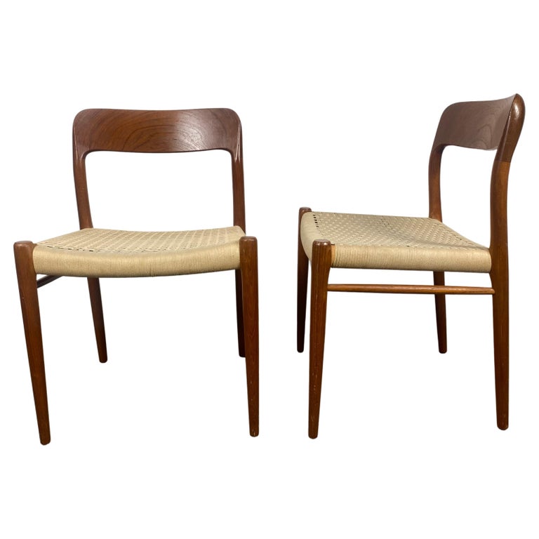 Matched Pair Chairs Teak and Rope by N. O. Møller, Model 71, Denmark ...