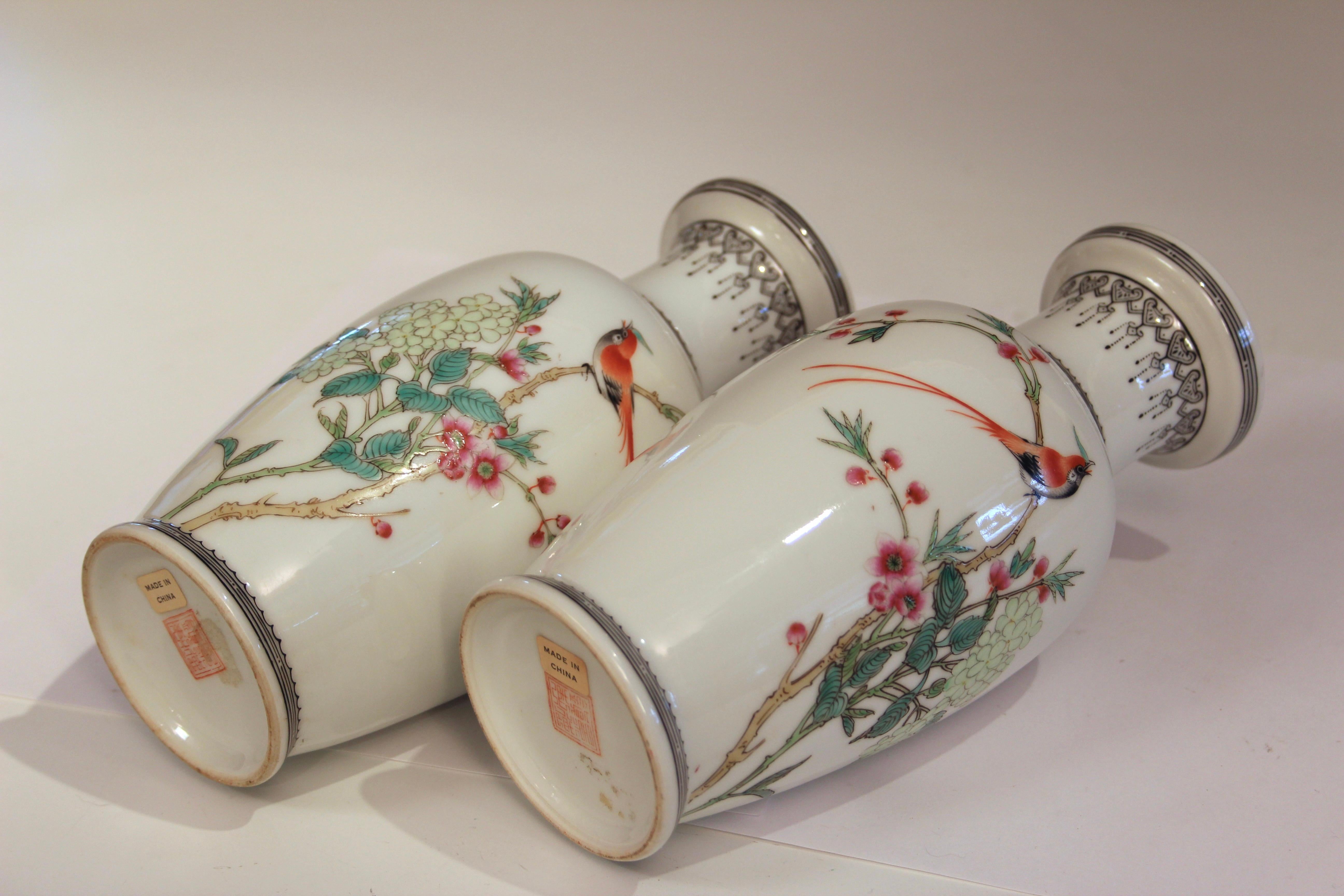 Turned Matched Pair Chinese Porcelain Jingdezhen Zhi Mark Famille Rose Export Vases For Sale