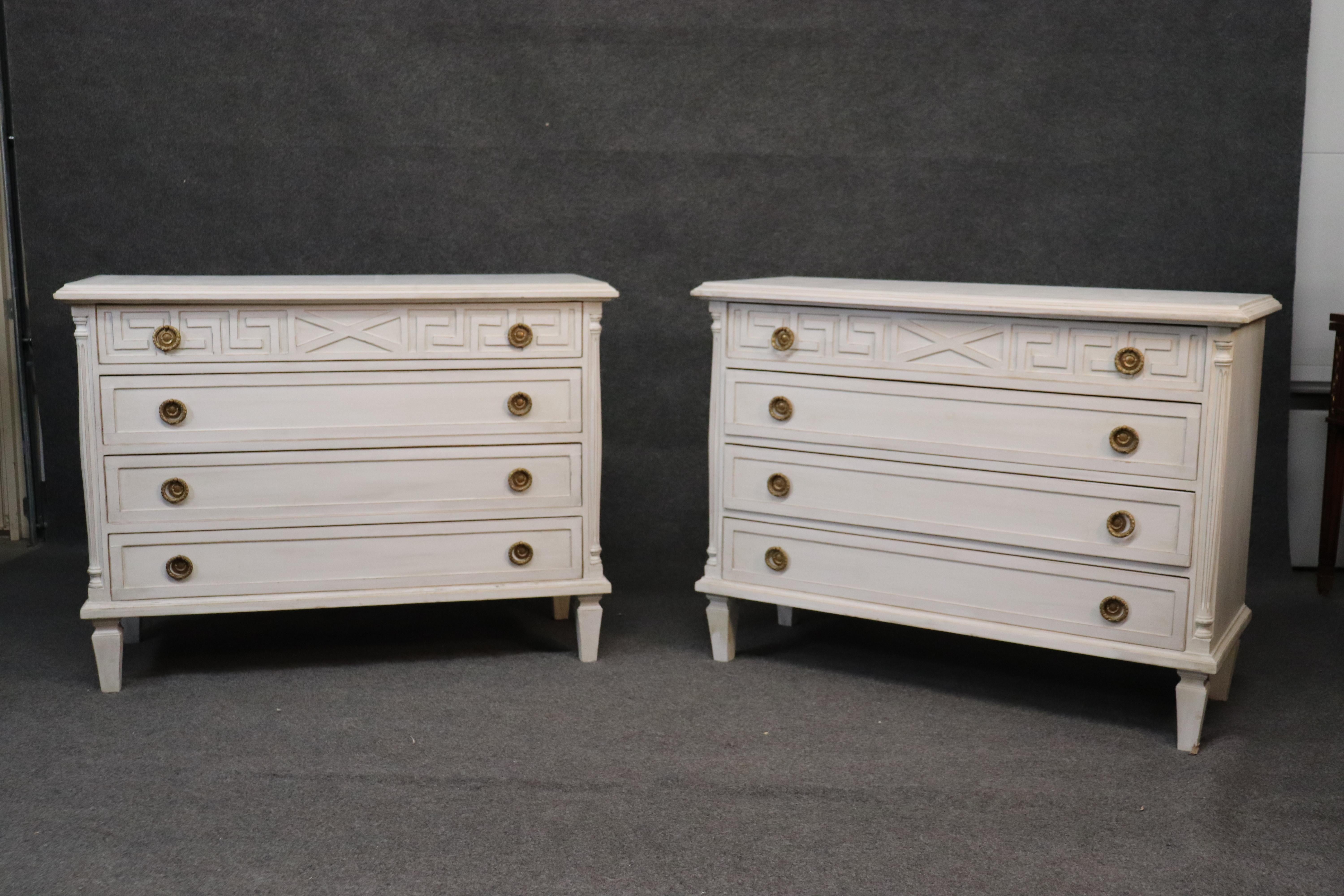 Matched Pair Custom-Made Gustavian Swedish Distressed Painted Commodes Dressers 7