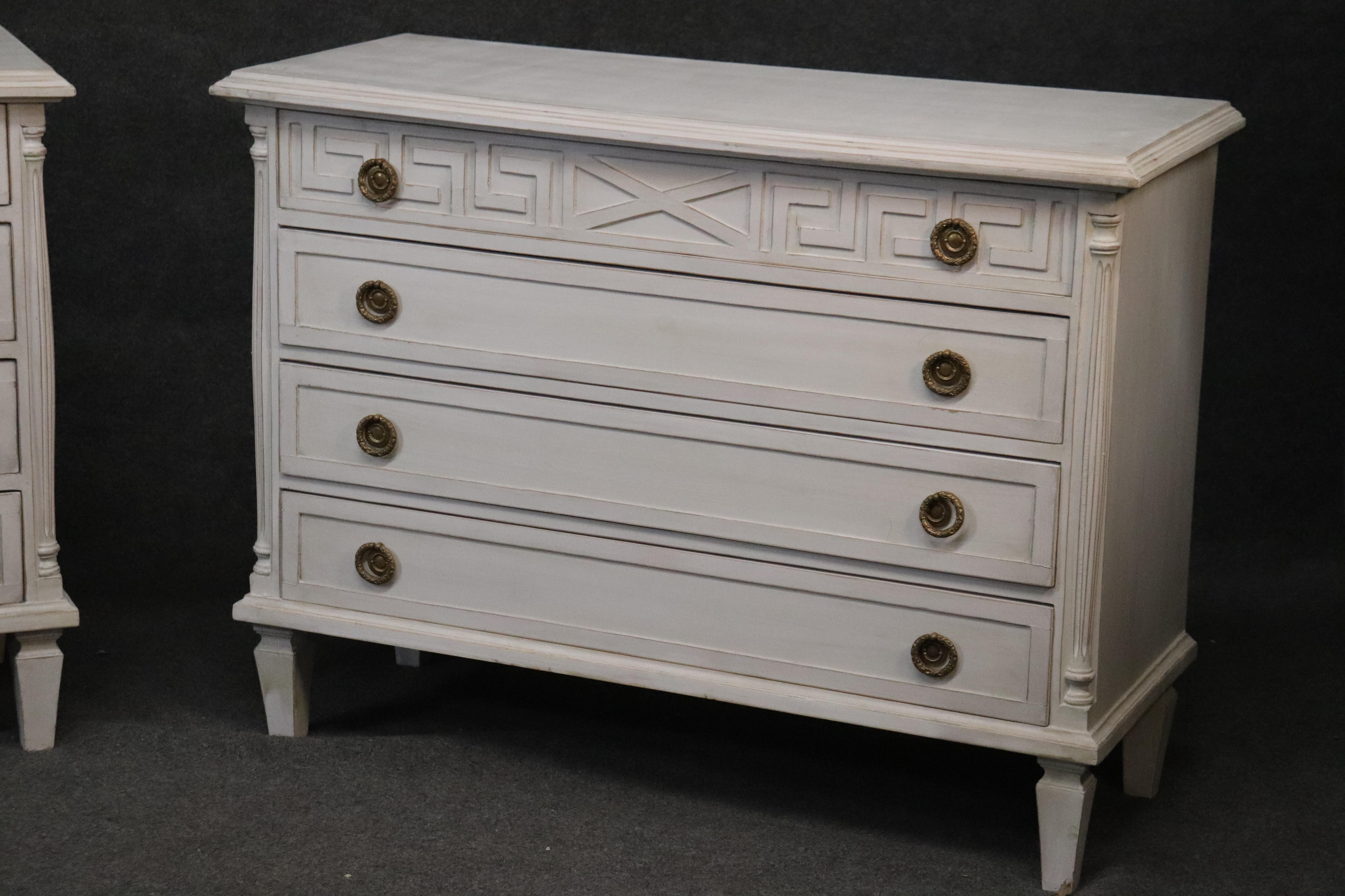 Belgian Matched Pair Custom-Made Gustavian Swedish Distressed Painted Commodes Dressers