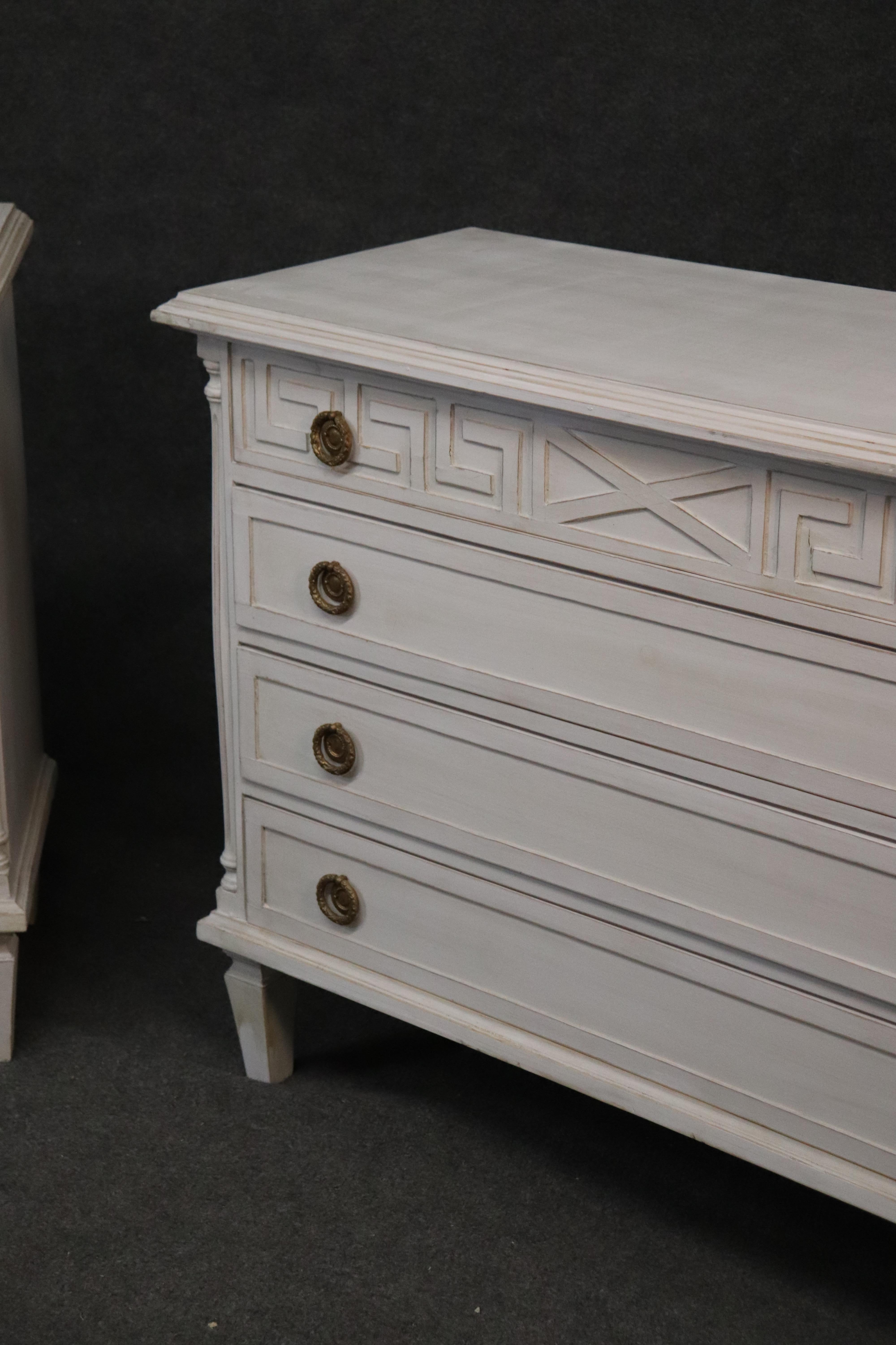 Beech Matched Pair Custom-Made Gustavian Swedish Distressed Painted Commodes Dressers