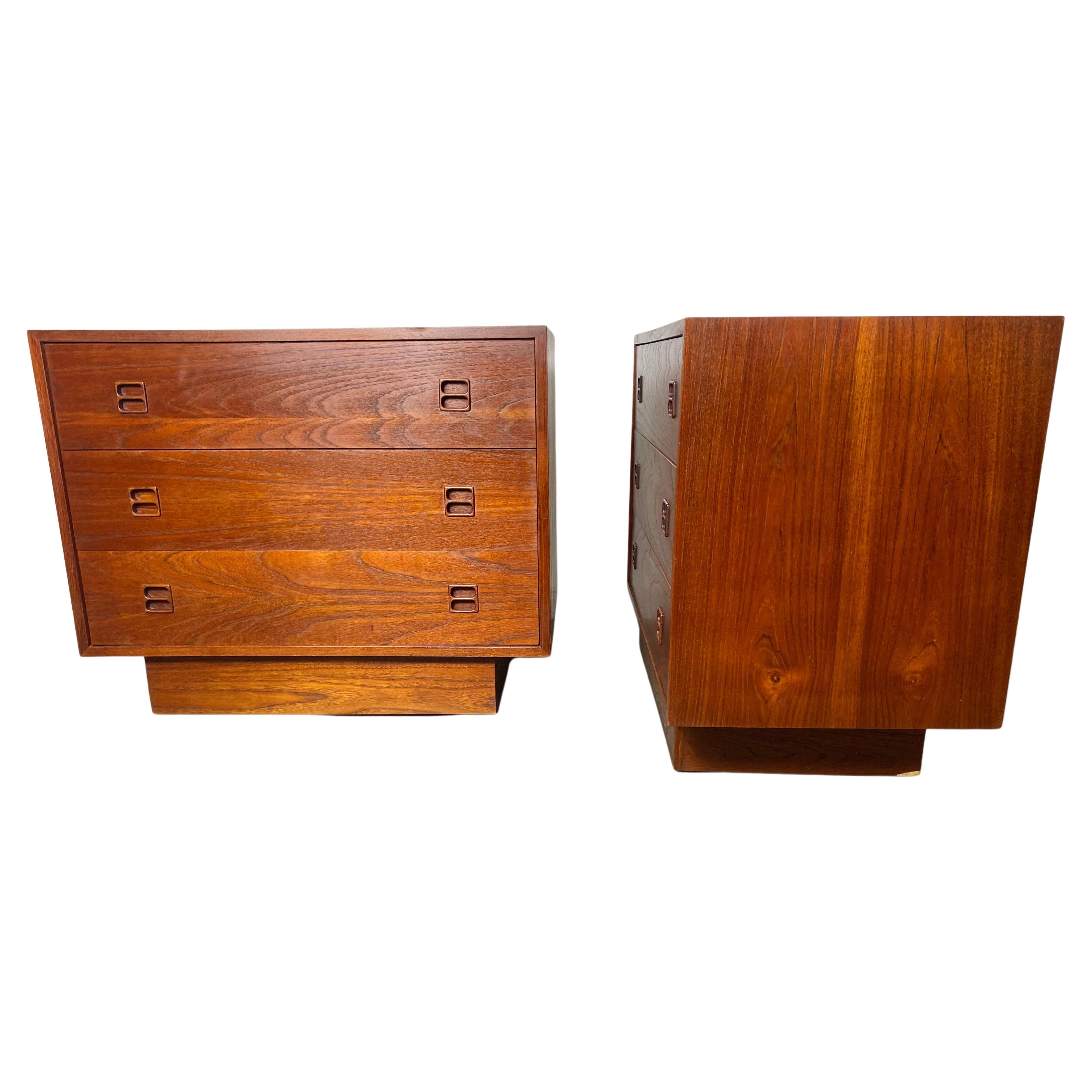 Matched Pair Danish Modern Teak 3-Drawer Chests/ Nite Stands