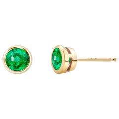 Matched Pair Emeralds 0.40 Carat 14 Karat Yellow Gold 0.20 Inch Stud Earrings