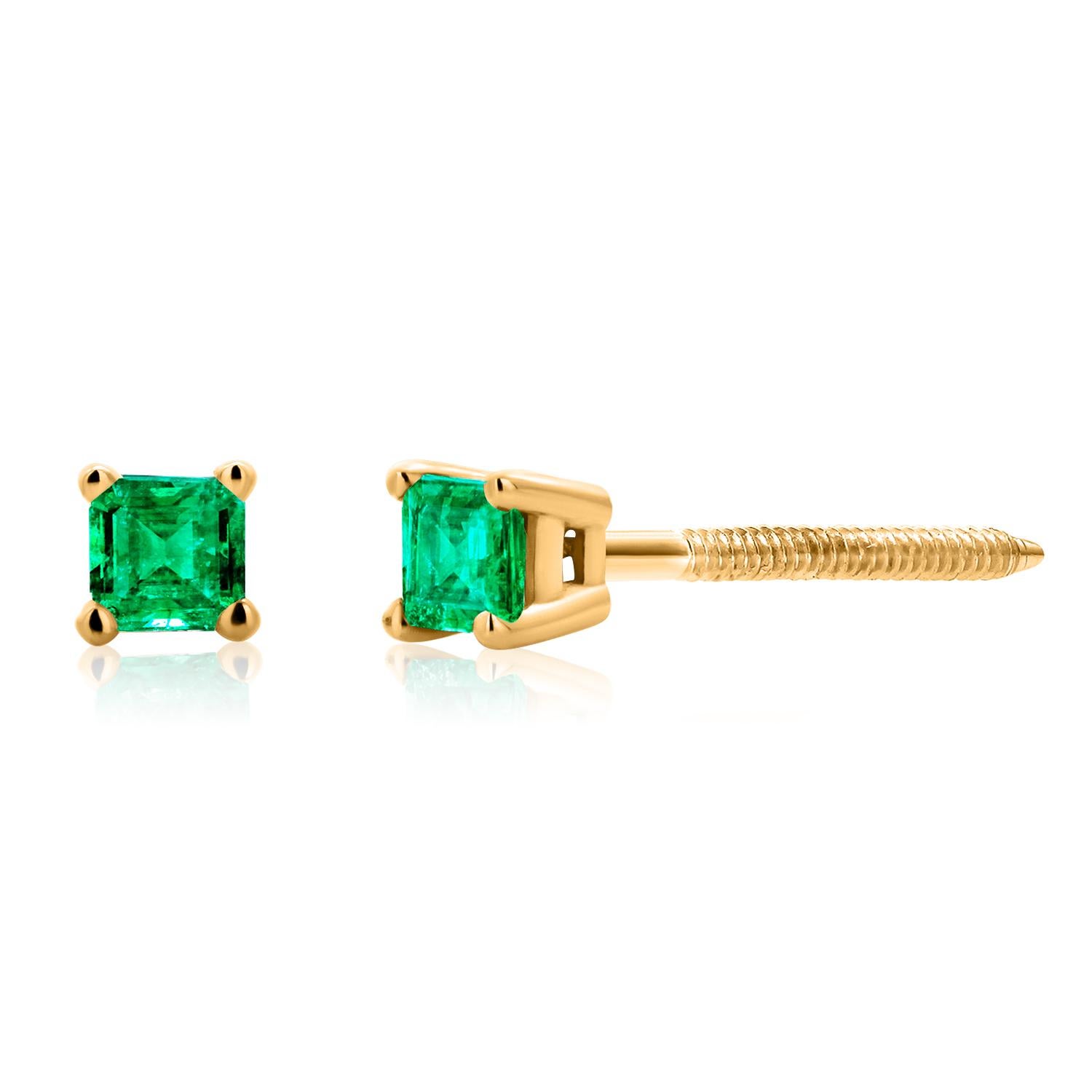Matched Pair Emeralds 0.50 Carat 14 Karat Yellow Gold 0.16 Inch Stud Earrings  1
