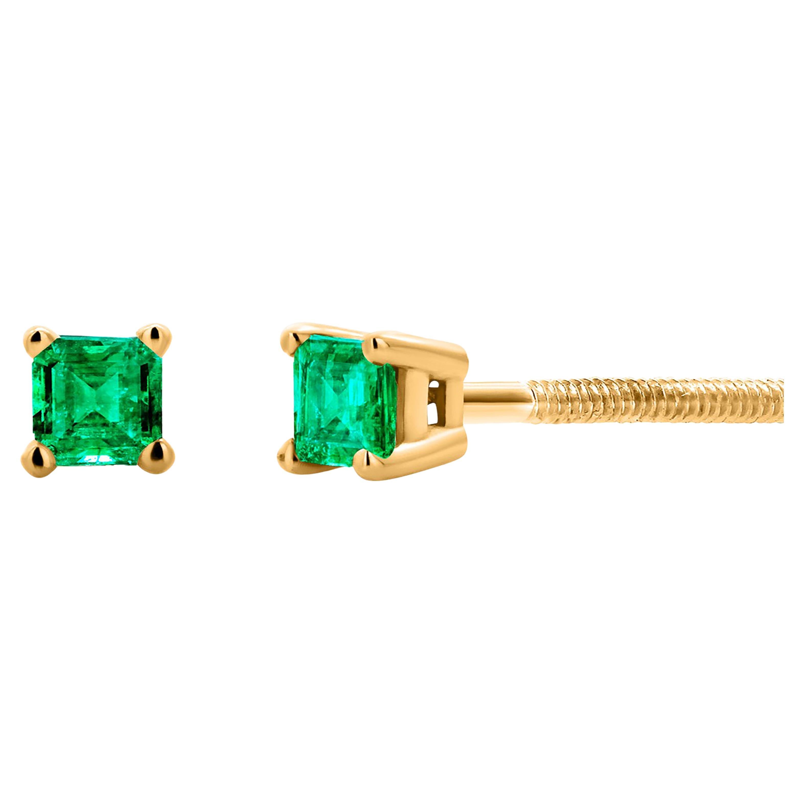 Matched Pair Emeralds 0.50 Carat 14 Karat Yellow Gold 0.16 Inch Stud Earrings 