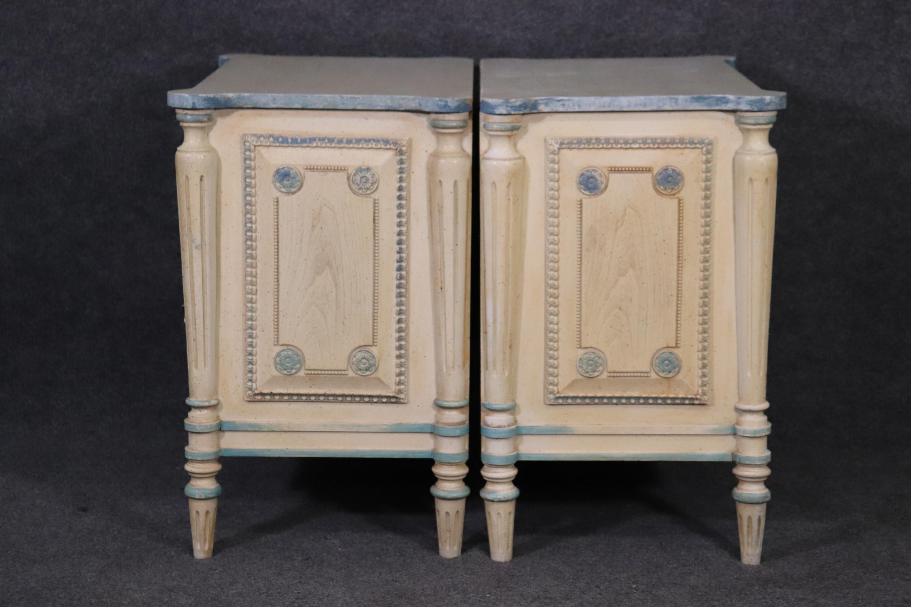 North American Matched Pair French Directoire Louis XVI Style Painted Nightstands Circa 1960