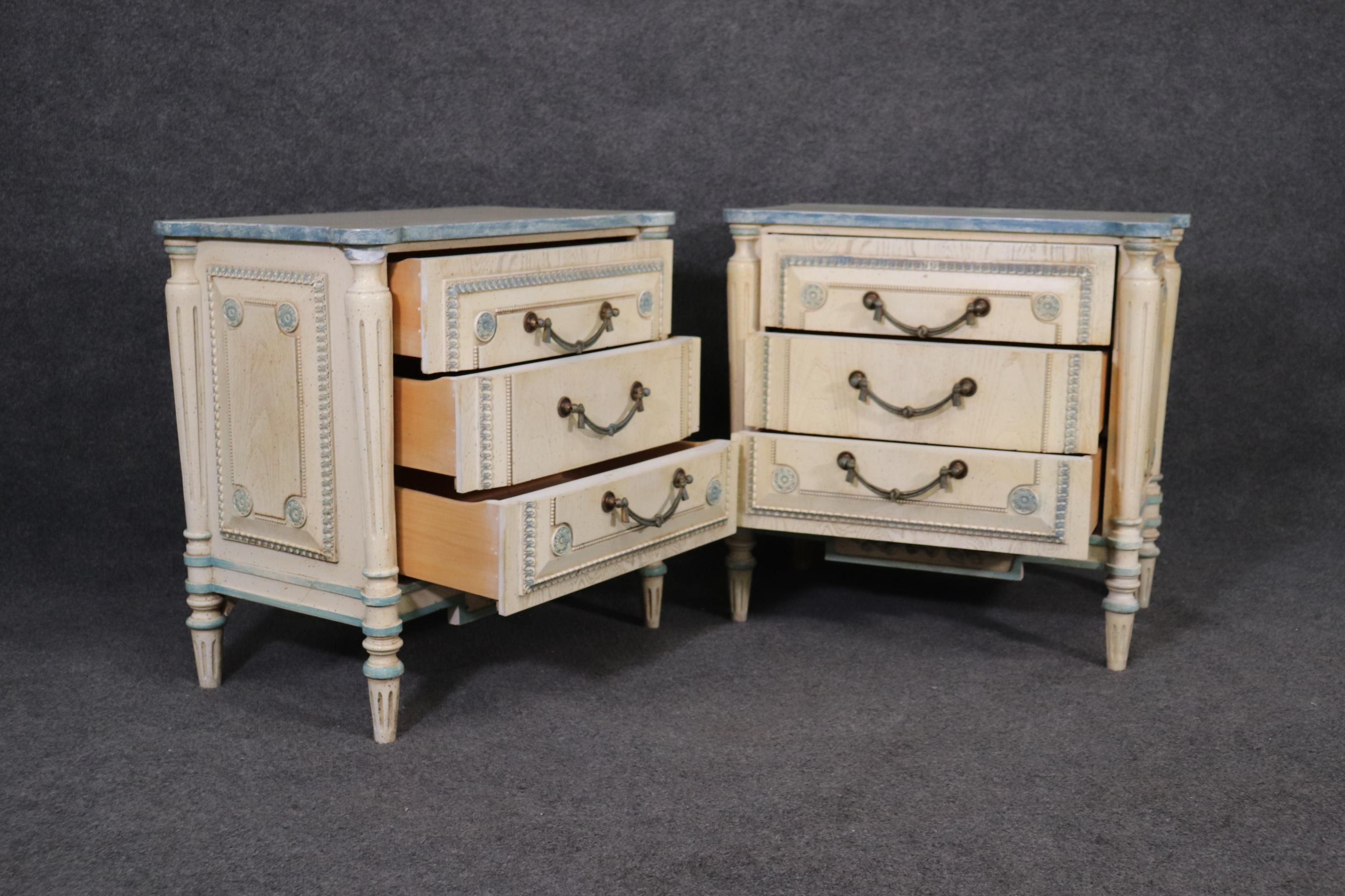 Mid-20th Century Matched Pair French Directoire Louis XVI Style Painted Nightstands Circa 1960