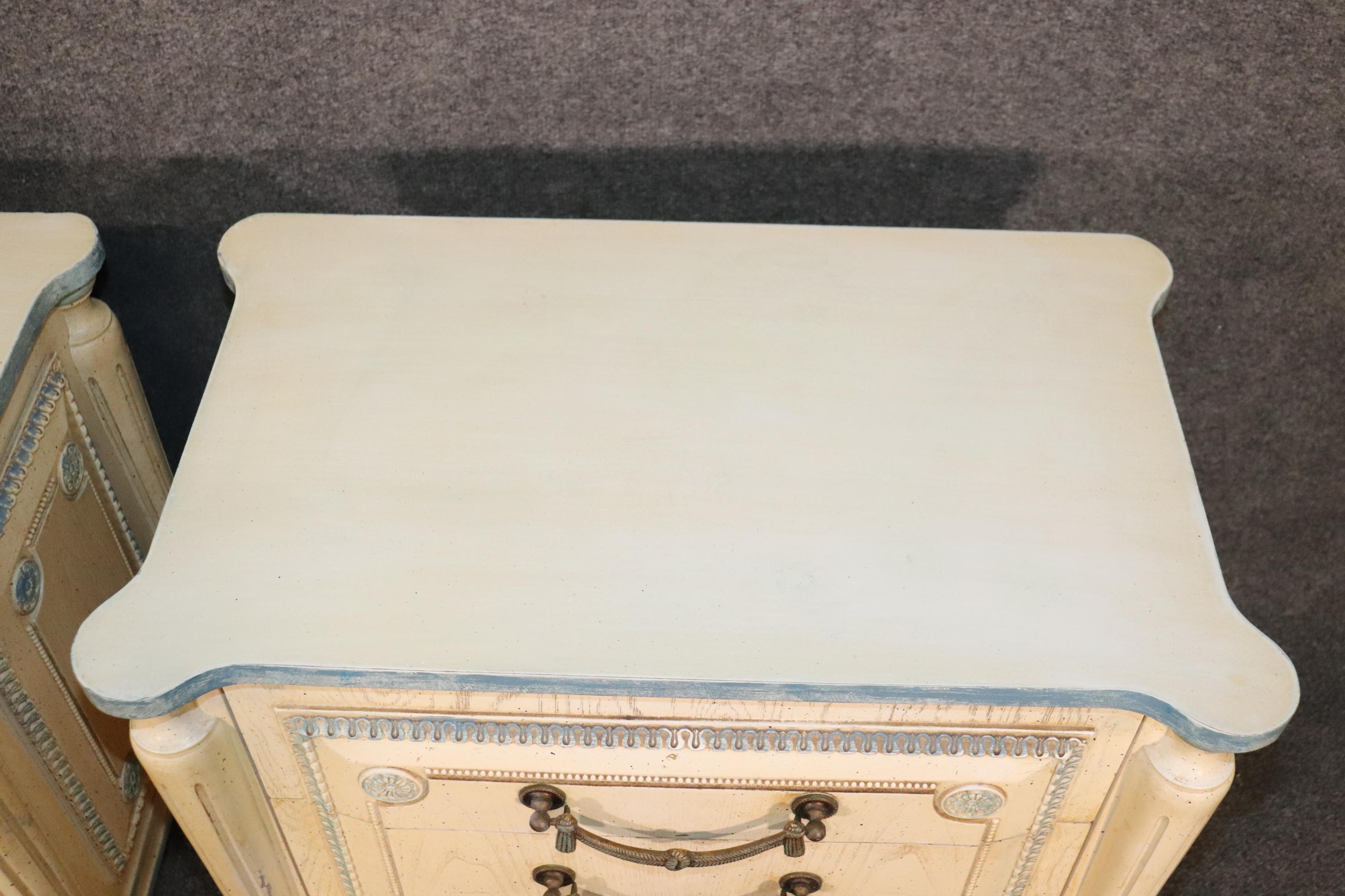 Matched Pair French Directoire Louis XVI Style Painted Nightstands Circa 1960 2