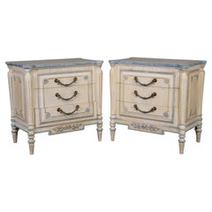 Matched Pair French Directoire Louis XVI Style Painted Nightstands Circa 1960