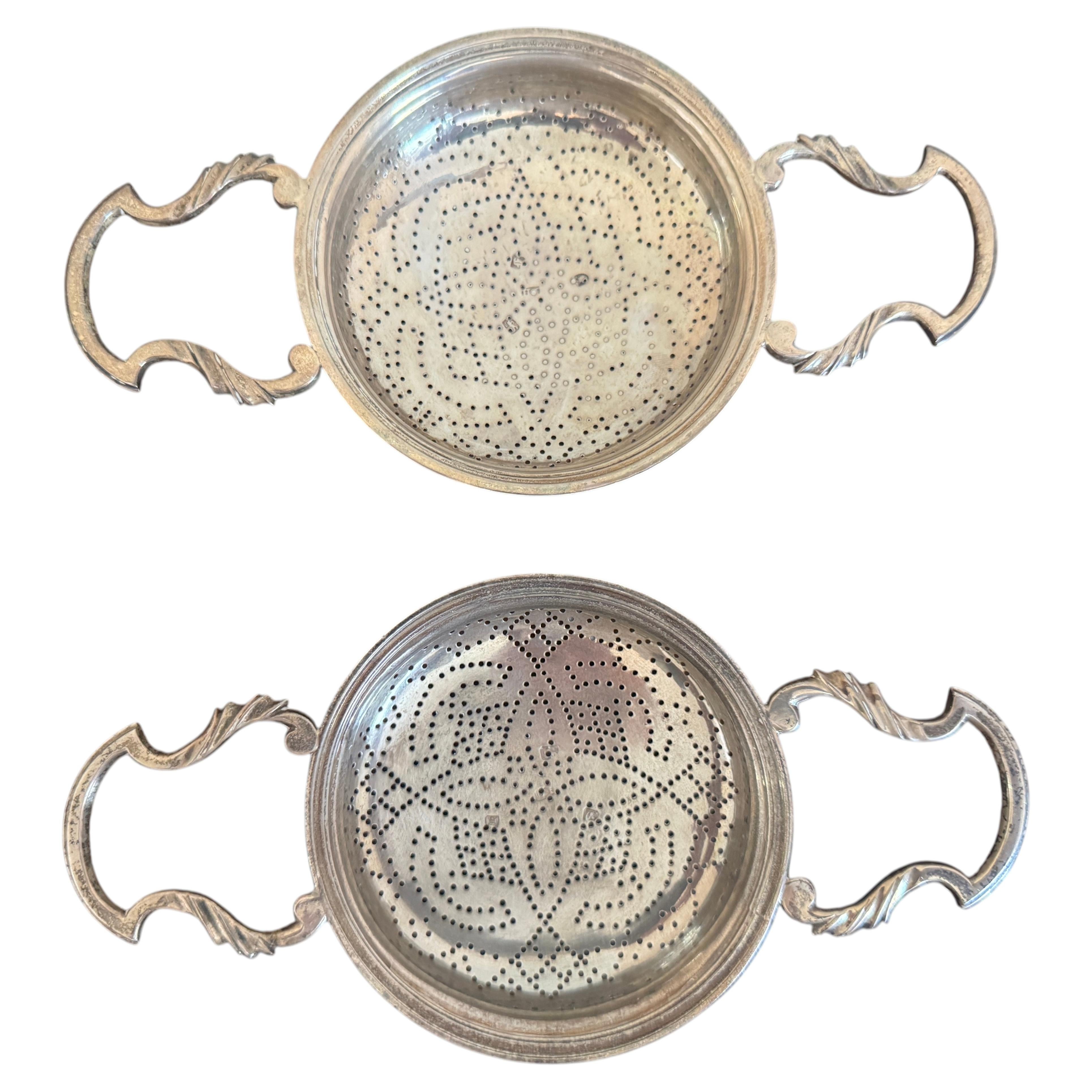 Matched Pair George III Sterling Silver Lemon Strainers, David Hennell, London For Sale
