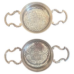 Matched Pair George III Sterling Silver Lemon Strainers, David Hennell, London