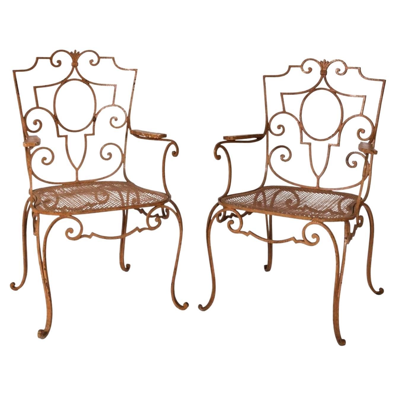 Matched Pair Jean-Charles Moreux French Iron Chairs